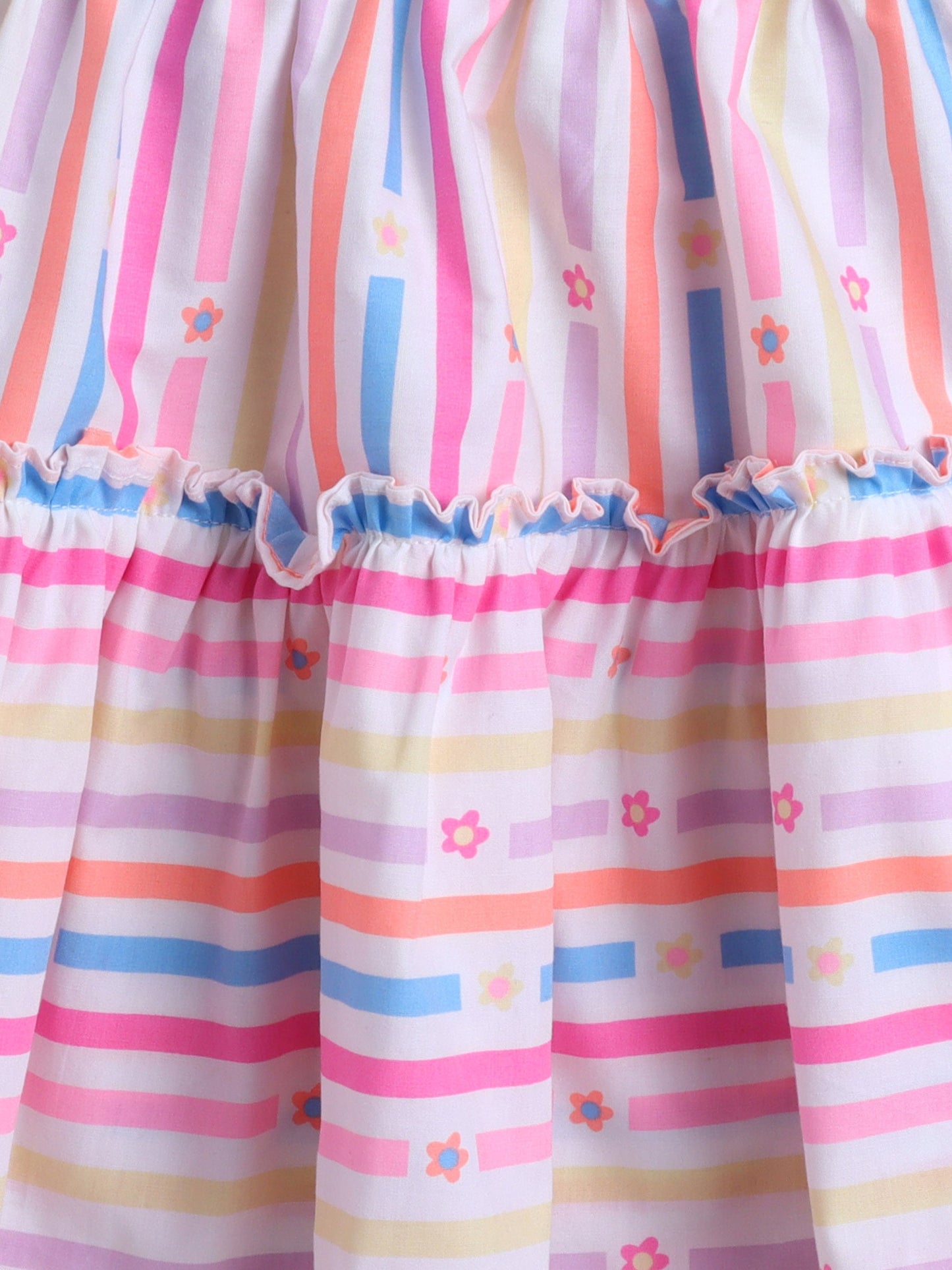 The Magic Wand Strip Printed Frill Sleeves Top & Skirt Set Multi