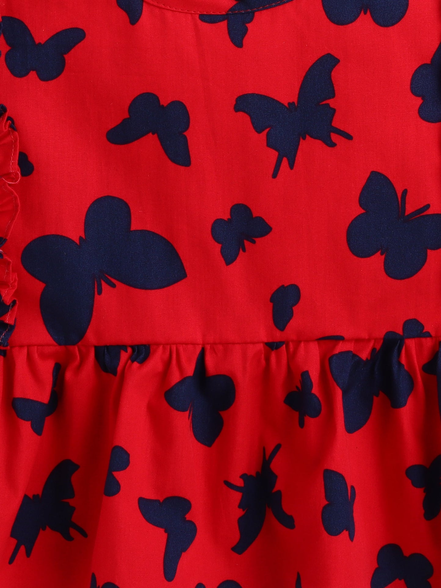 The Magic Wand Cotton Butterfly Printed Frill Top -Red