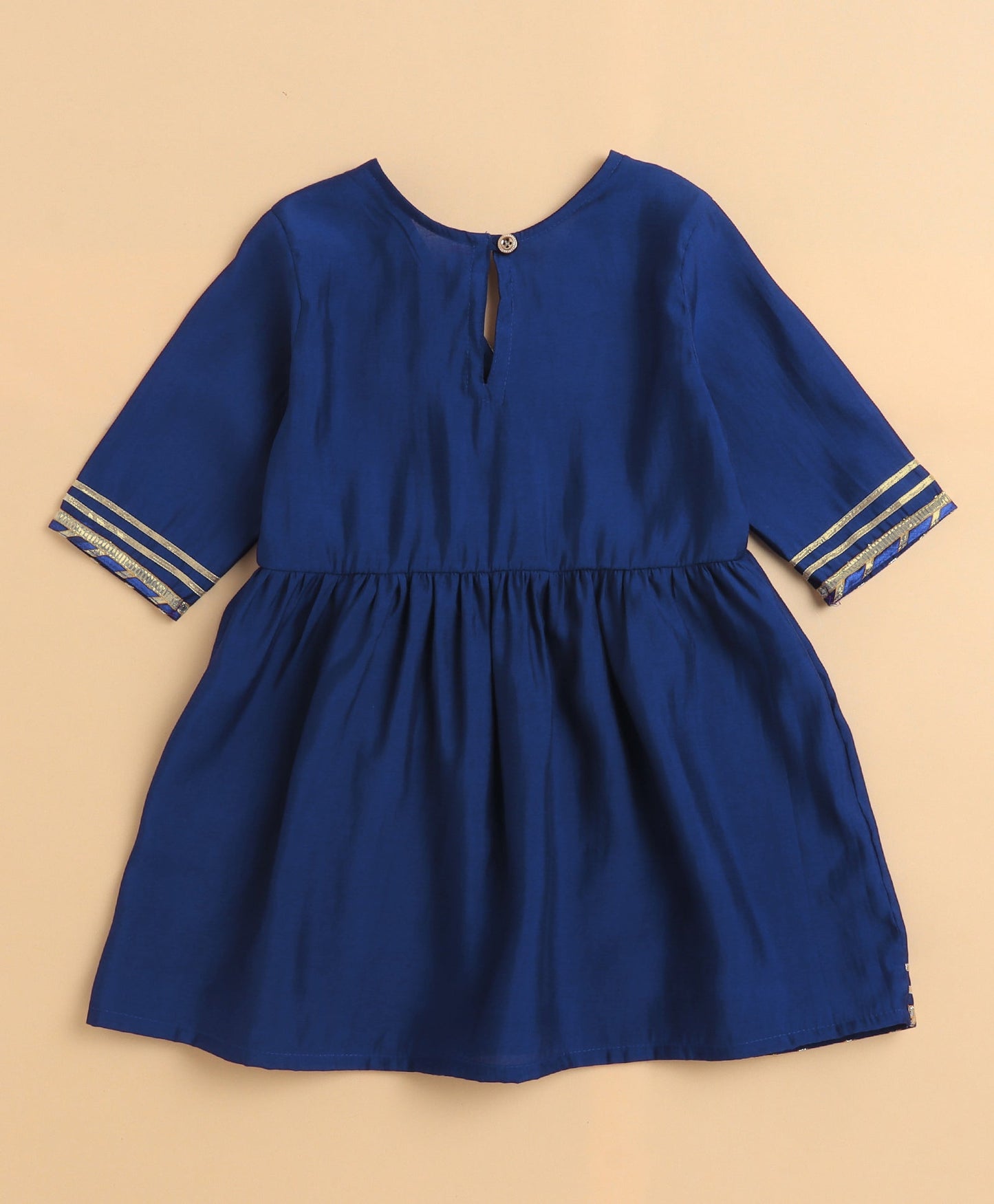 The Magic Wand Cambric Cotton Three Fourth Sleeves Solid Gota Lace Kurta and Bottom Set- Royal Blue