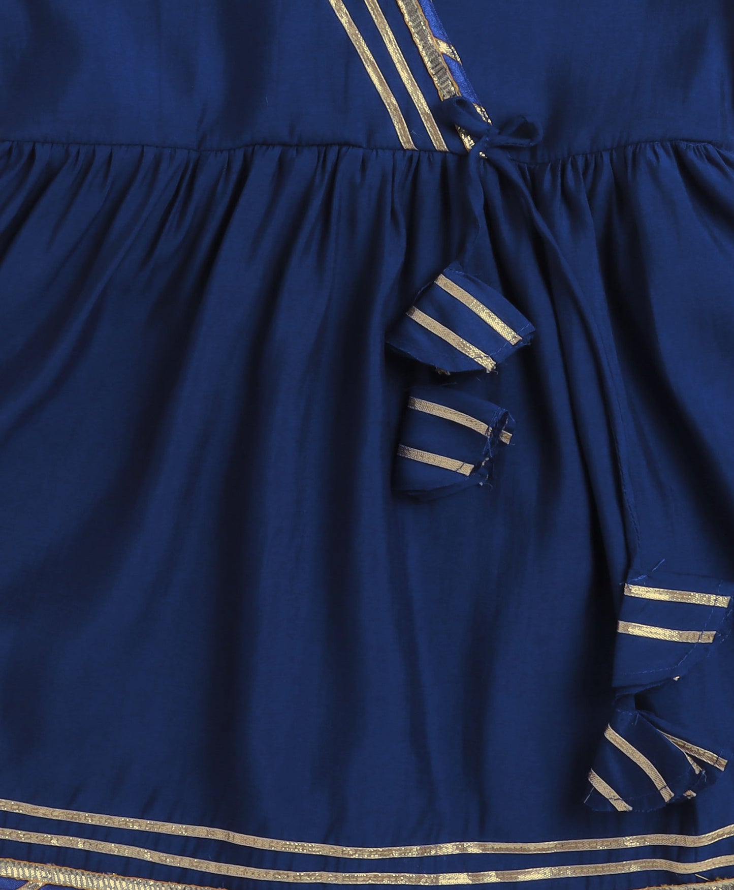 The Magic Wand Cambric Cotton Three Fourth Sleeves Solid Gota Lace Kurta and Bottom Set- Royal Blue