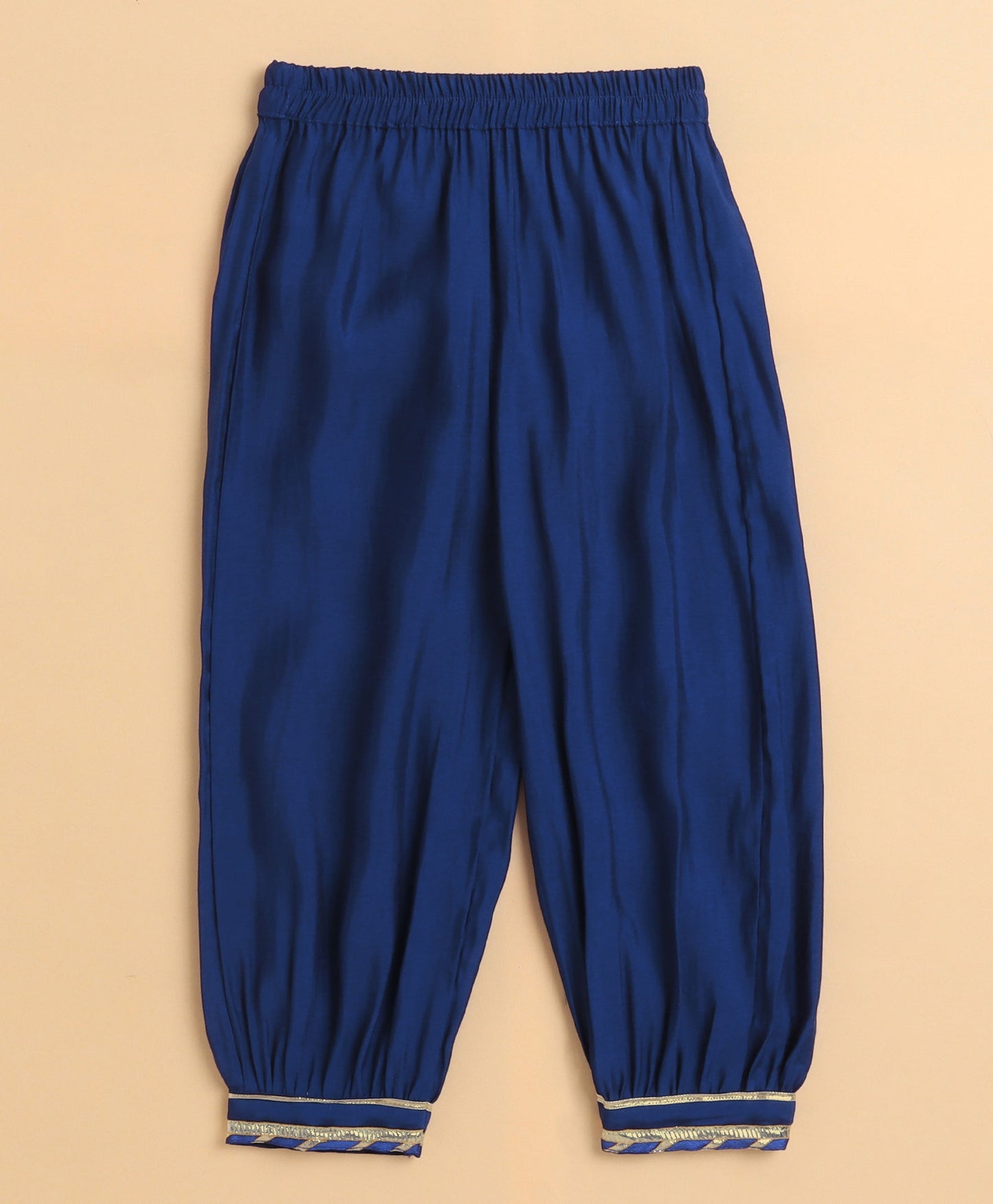 The Magic Wand Cambric Cotton Three Fourth Sleeves Solid Gota Lace Kurta and Bottom Set- Royal Blue