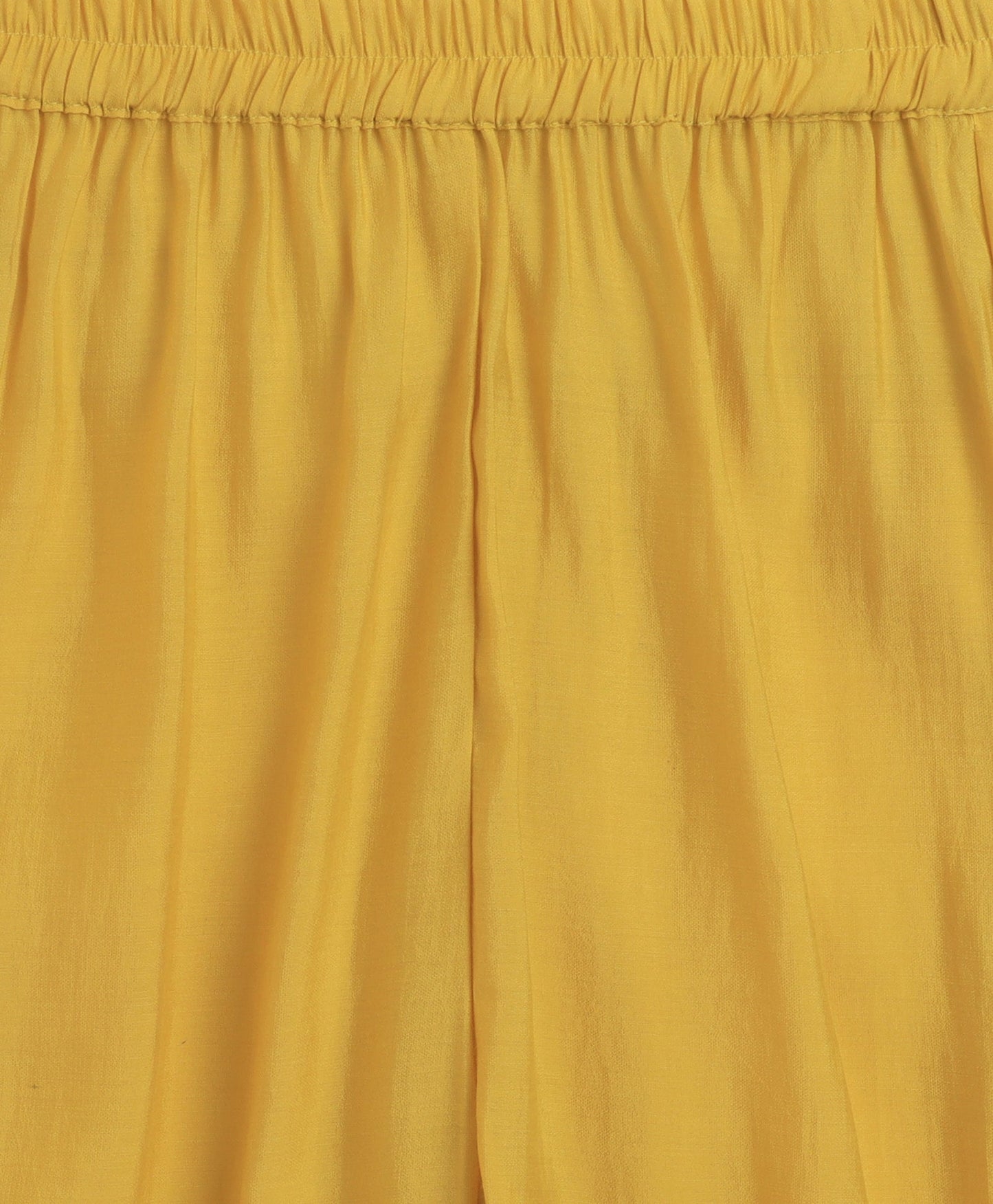 The Magic Wand Cambric Cotton Three Fourth Sleeves Solid Gota Lace Kurta and Bottom Set- Yellow