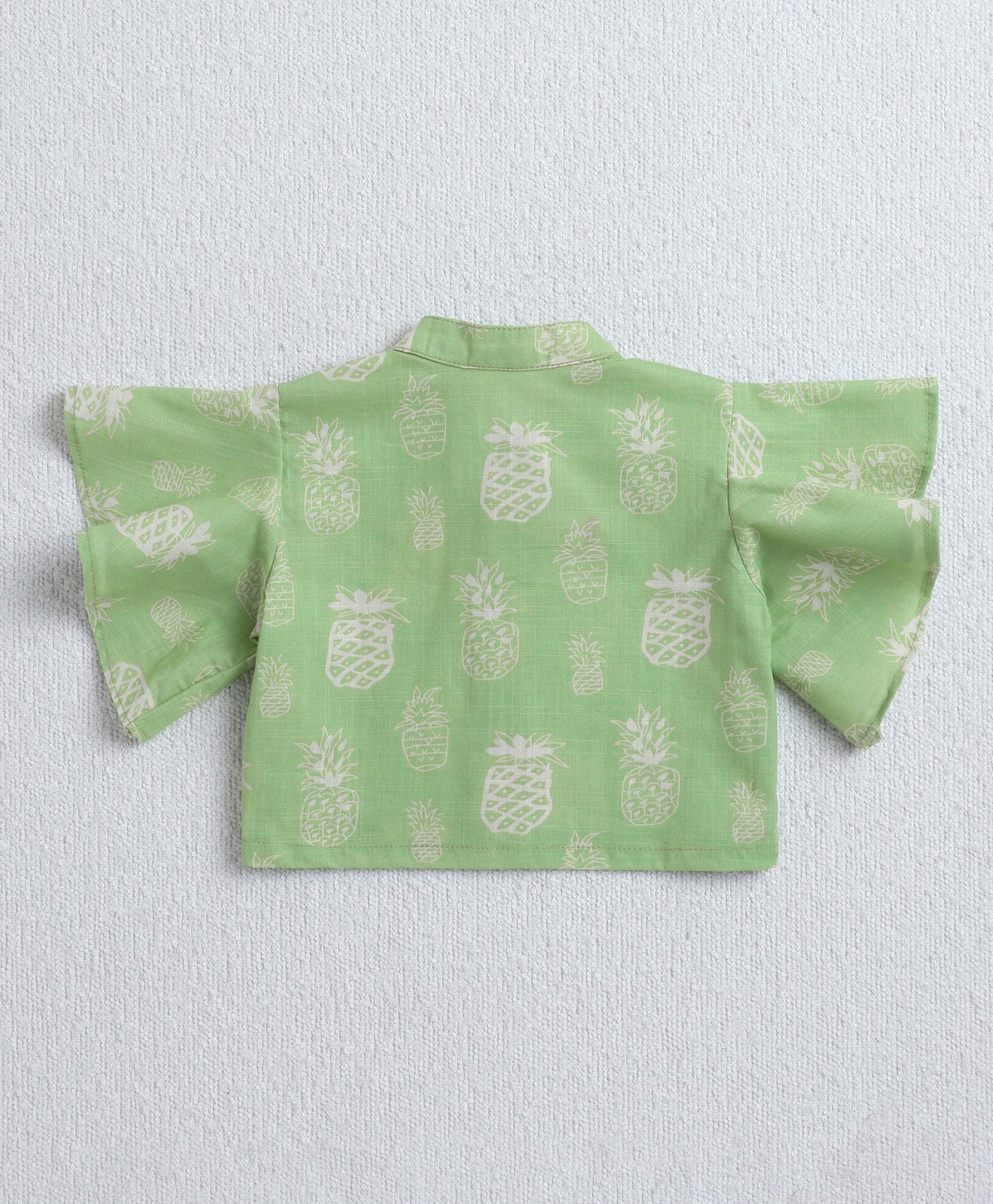 The Magic Wand Cotton Woven Frill Sleeves Pineapple Printed Top & Palazzo Set - Light Green