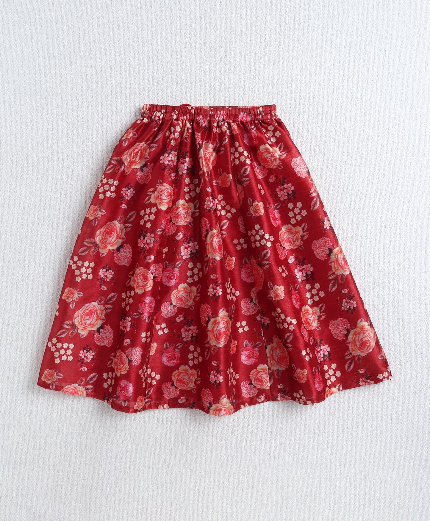 The Magic Wand Woven Frill Slevees Digital Printed Choli and Lehenga set with Dupatta- Maroon