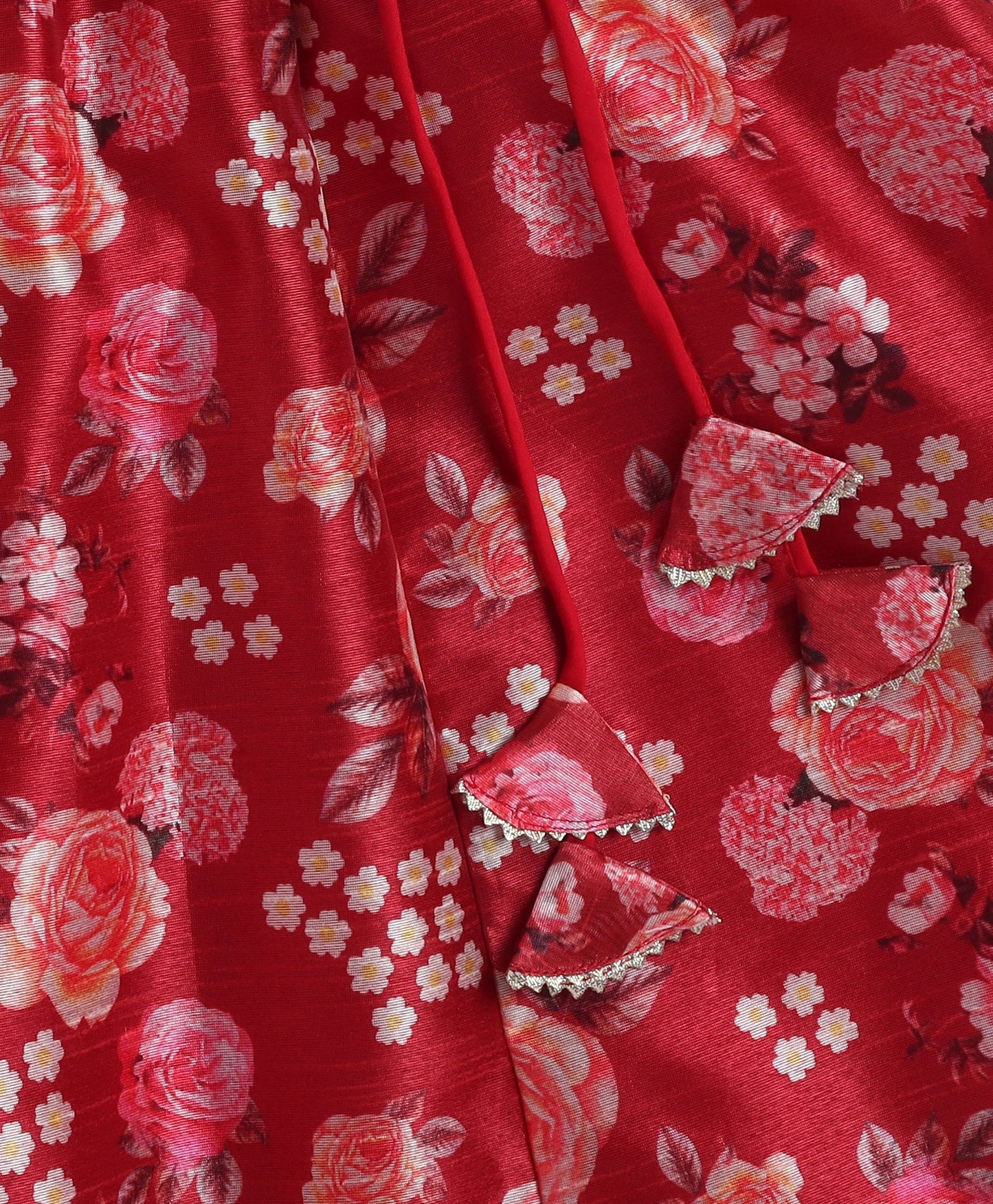 The Magic Wand Woven Frill Slevees Digital Printed Choli and Lehenga set with Dupatta- Maroon