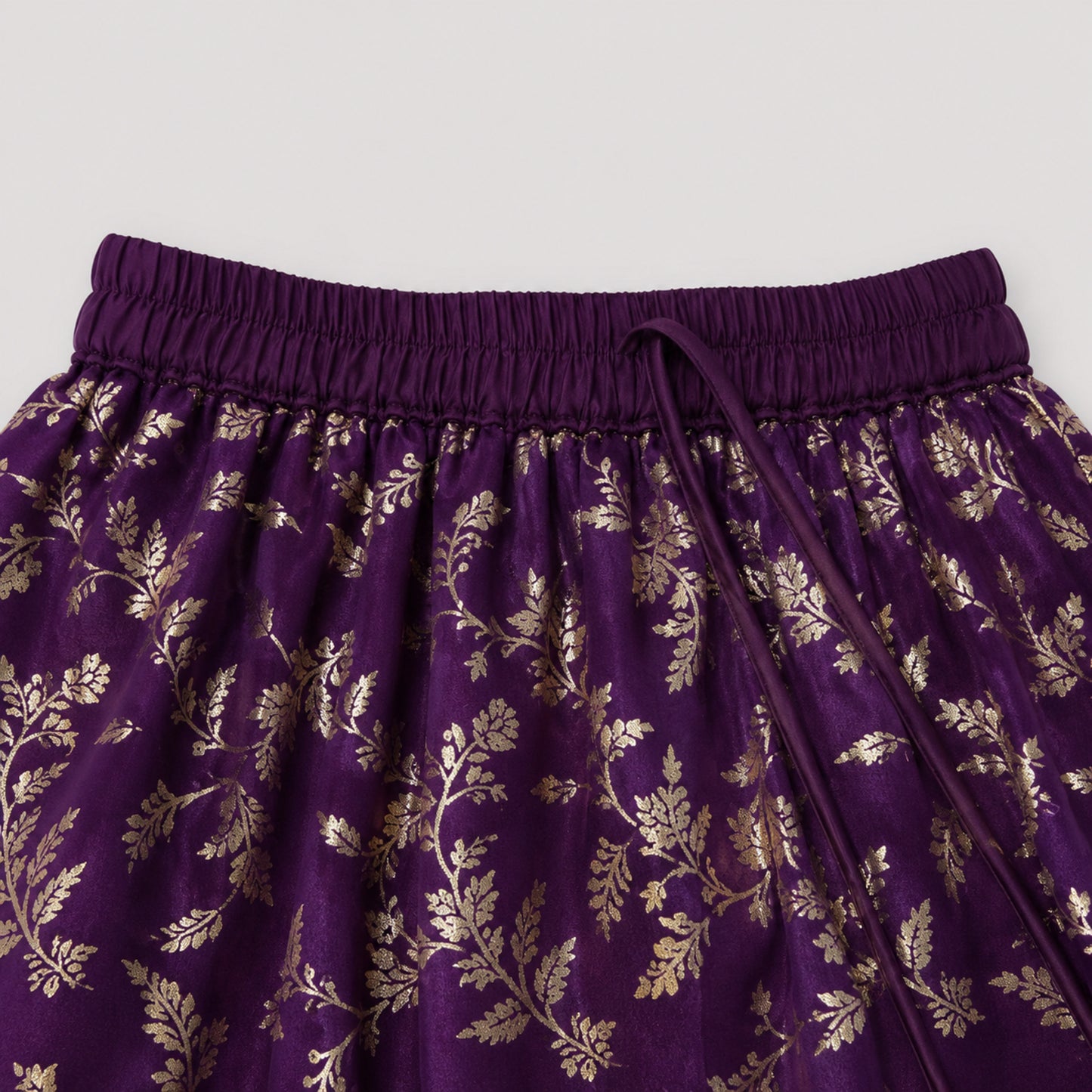 The Magic Wand Woven Strappy Leaf Printed Laced Lehenga Choli Set - Purple