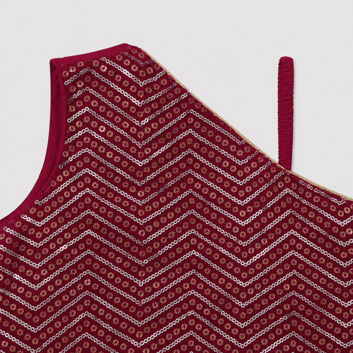 The Magic Wand One Shoulder Sequin Embroidered Top And Skirt Set - Fuchsia