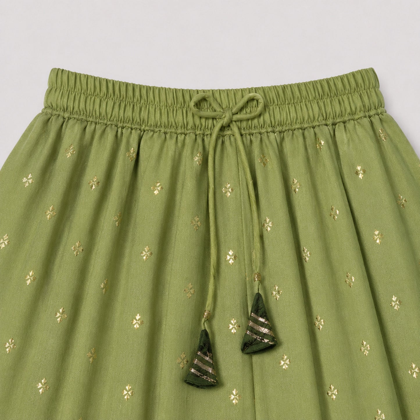 The Magic Wand Woven Strappy Foil Printed Lehenga Choli Set - Green