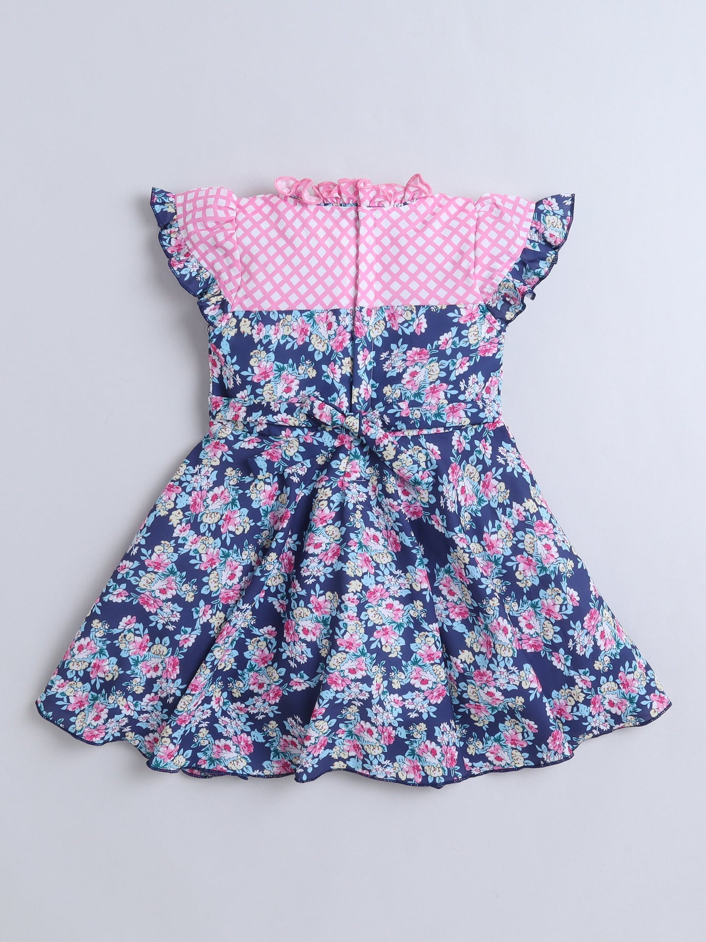 The Magic Wand Cap Sleeves Floral Printed Bow Applique Dress -Pink