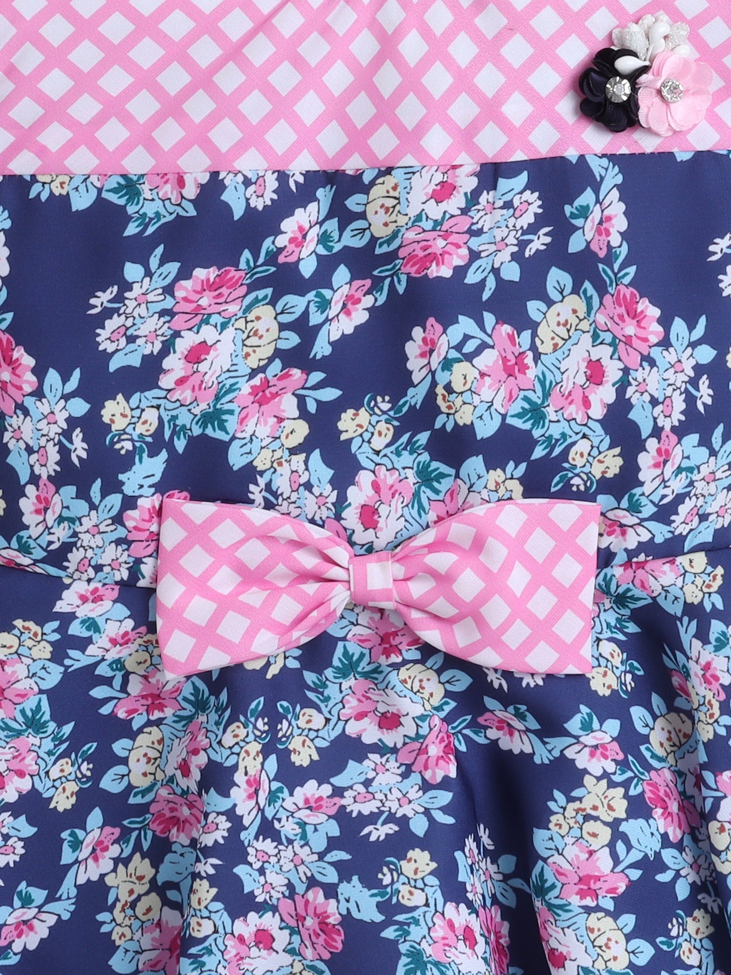 The Magic Wand Cap Sleeves Floral Printed Bow Applique Dress -Pink