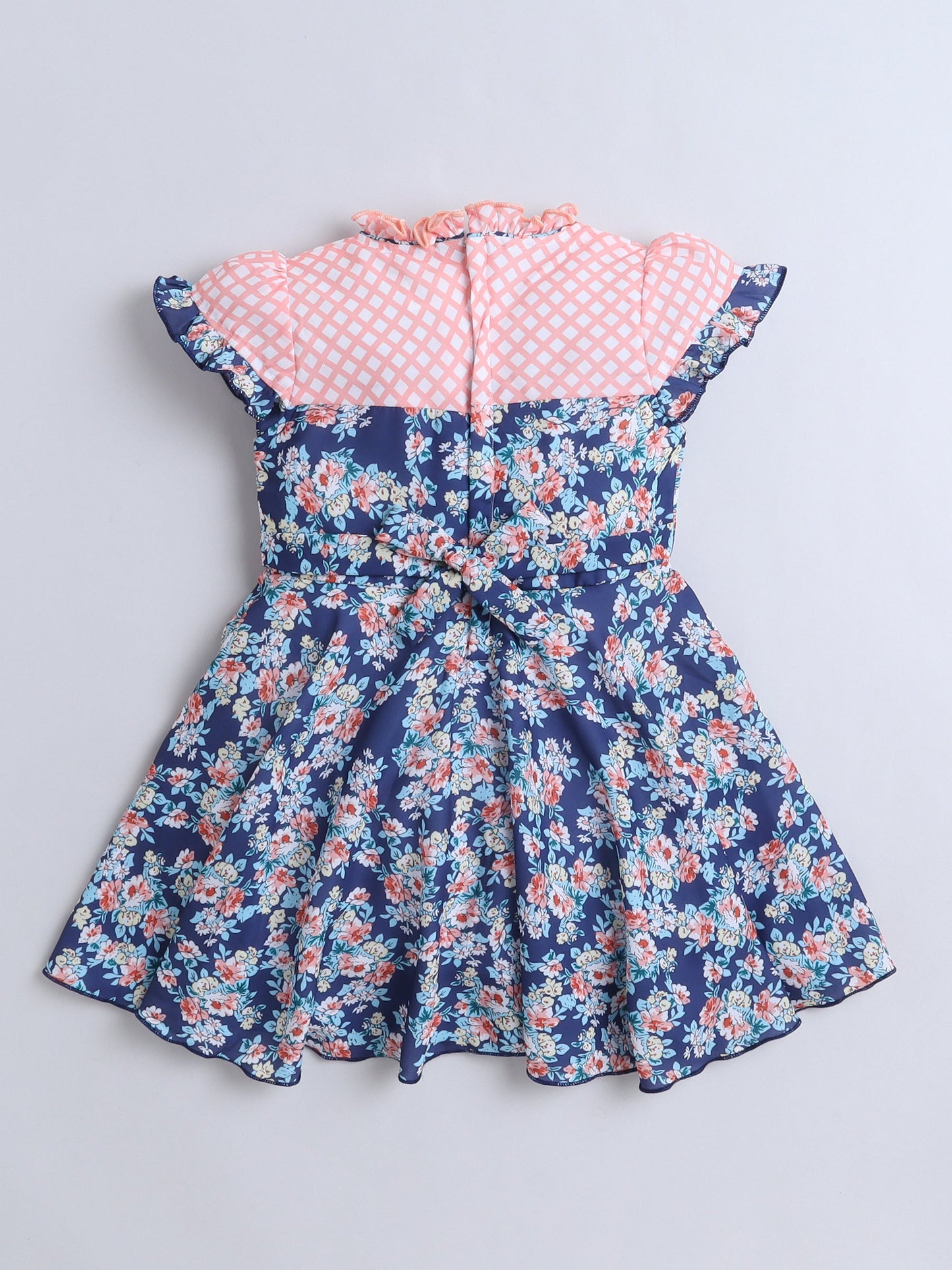 The Magic Wand Cap Sleeves Floral Printed Bow Applique Dress - Peach