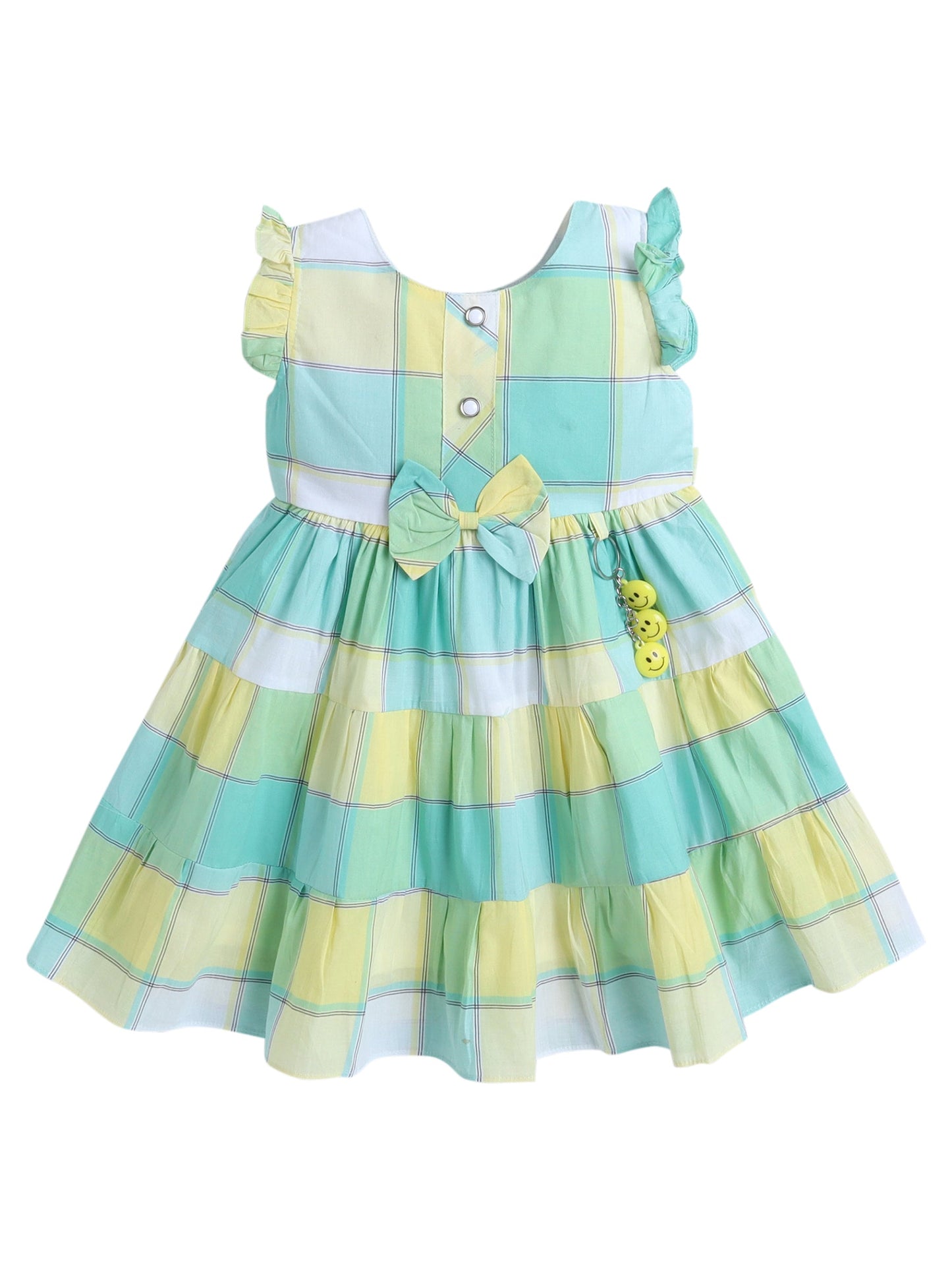 The Magic Wand Sleeveless Checks Printed Bow Applique Dress -Green