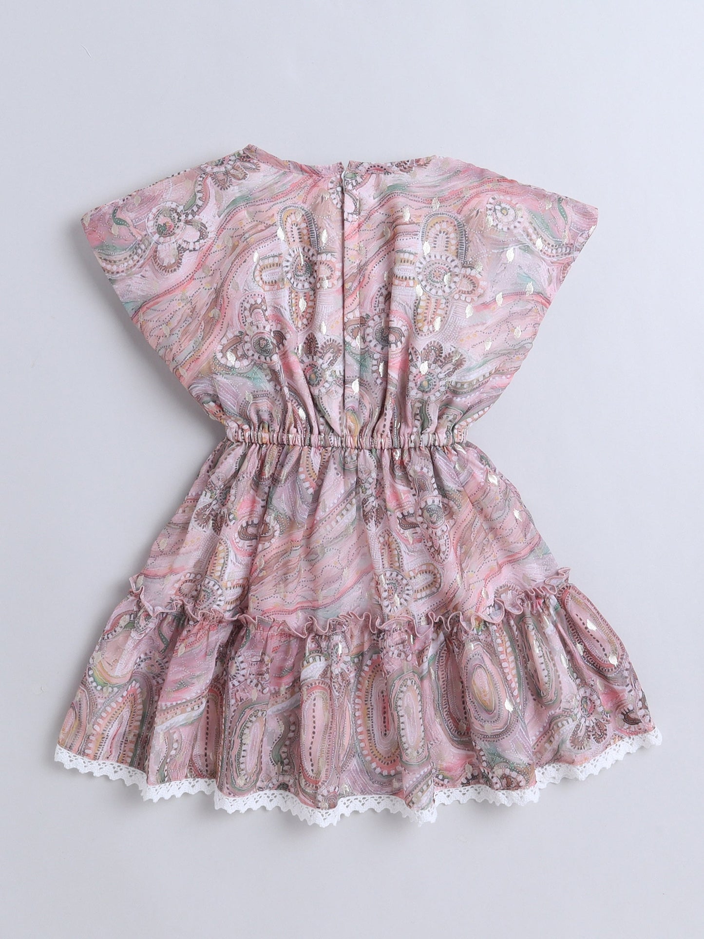 Sleeveless Abstract Printed & Beads Embellished Dress - Peach