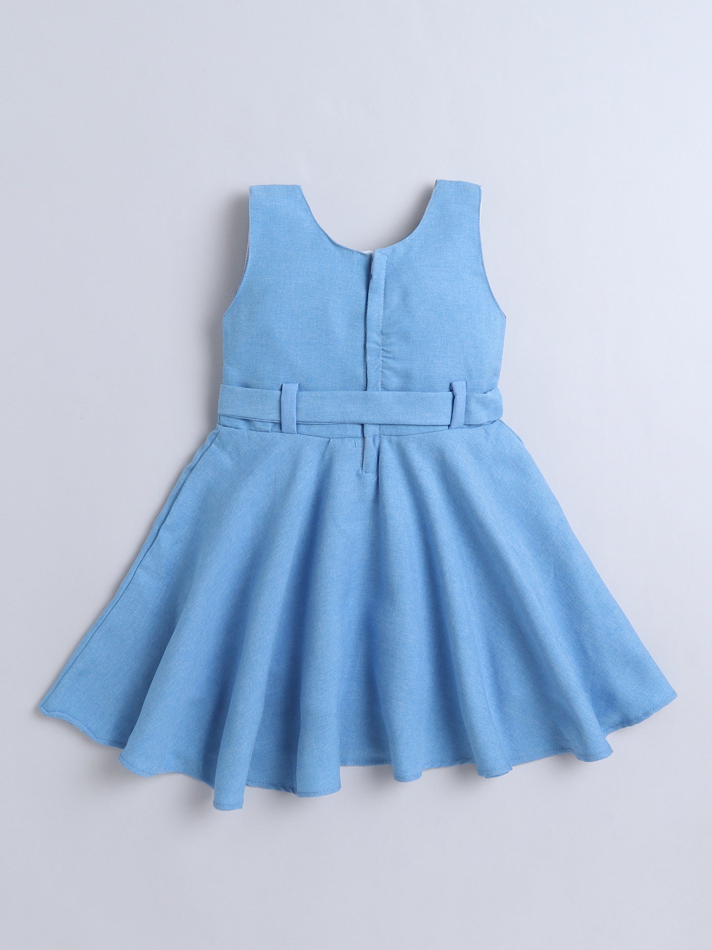 Cotton Sleeveless Cherry Embellished Dress - Blue