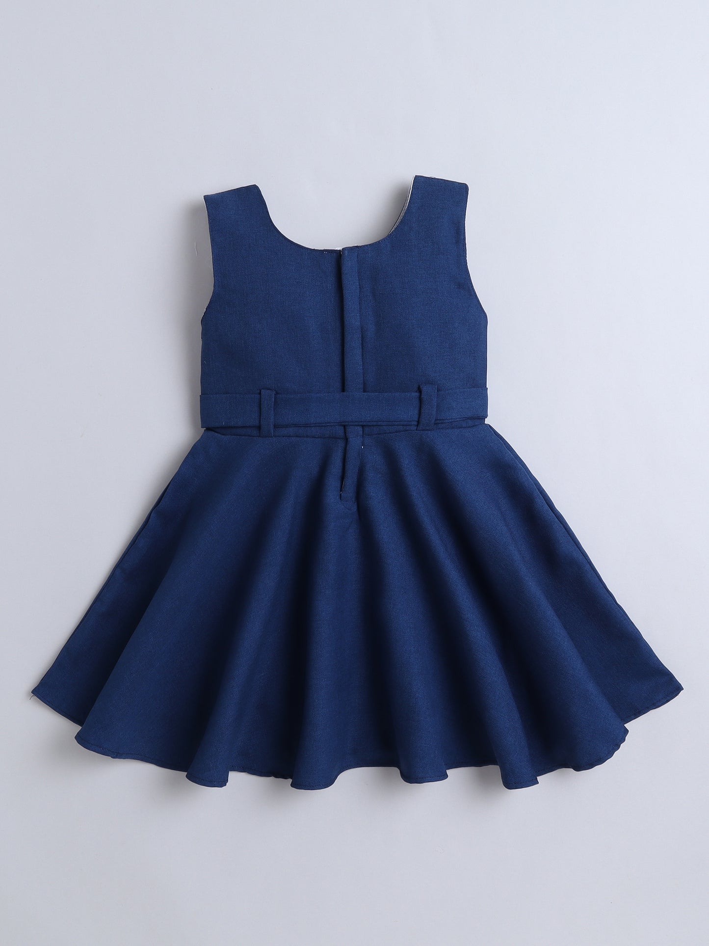 Cotton Sleeveless Cherry Embellished Dress - Navy Blue