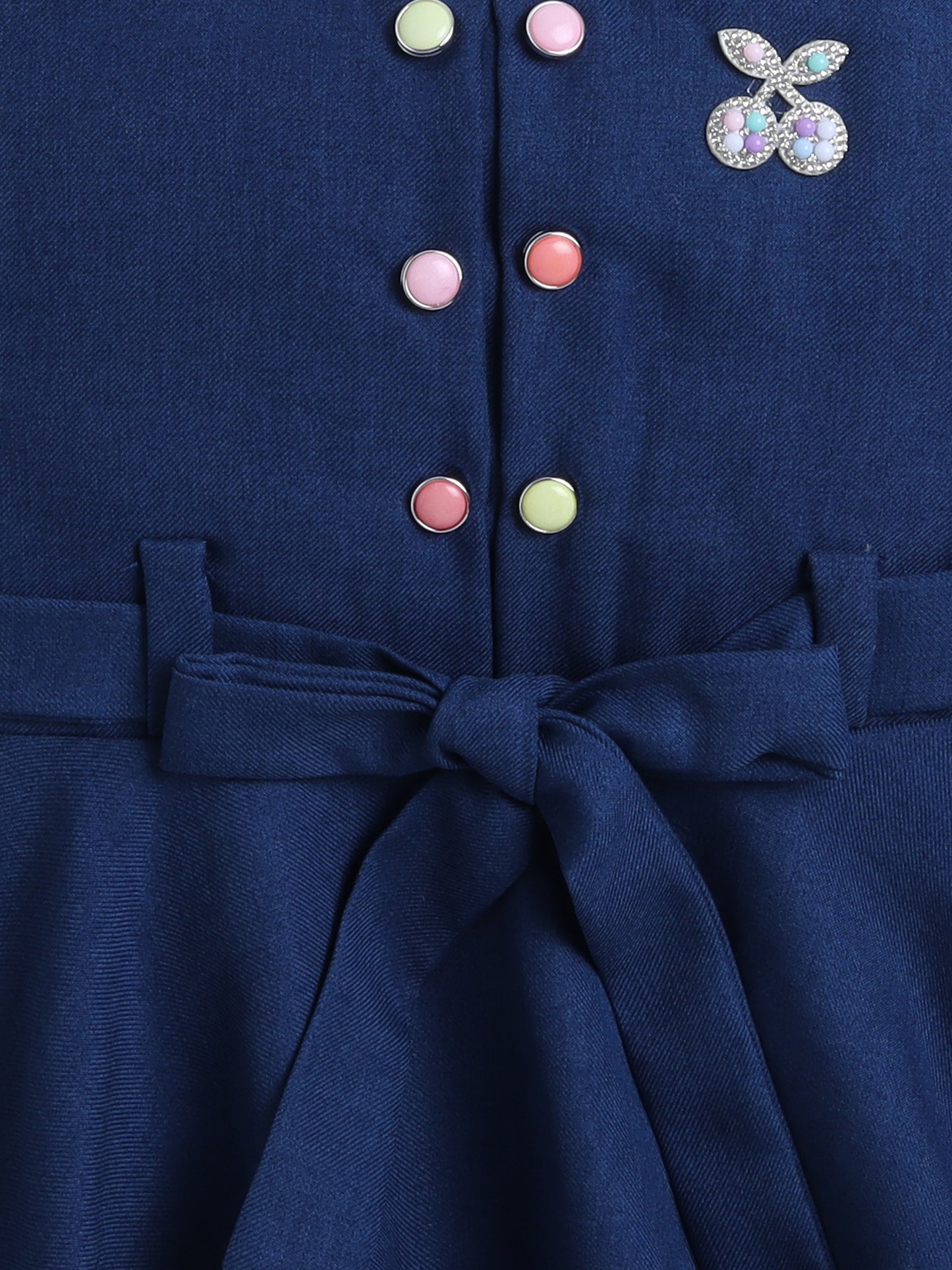 Cotton Sleeveless Cherry Embellished Dress - Navy Blue