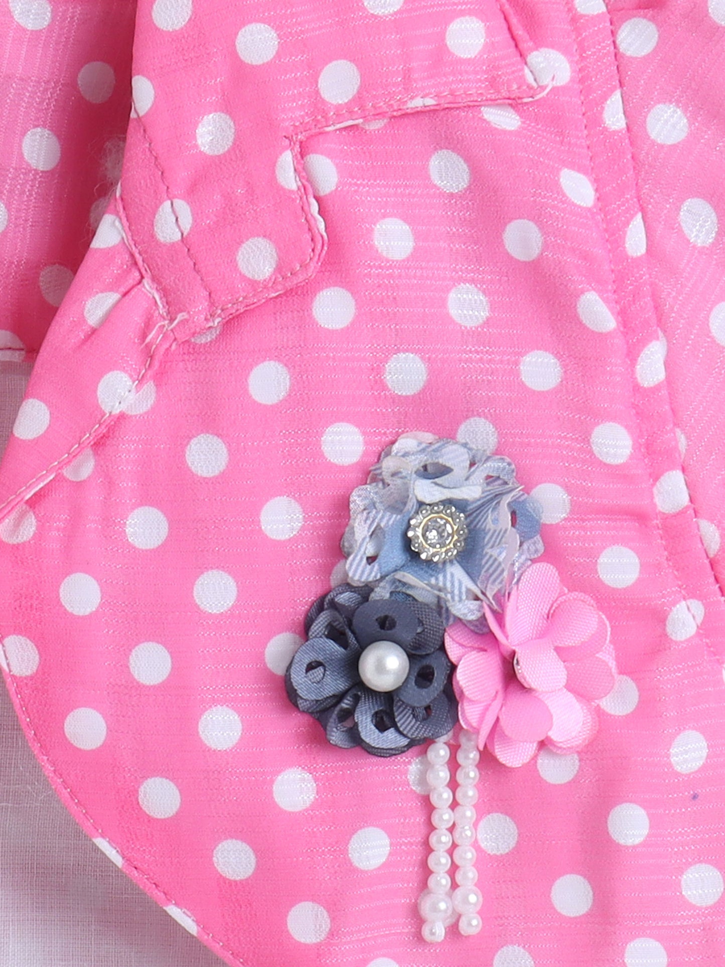Floral Printed Dress With Half Sleeves Jacket - Pink