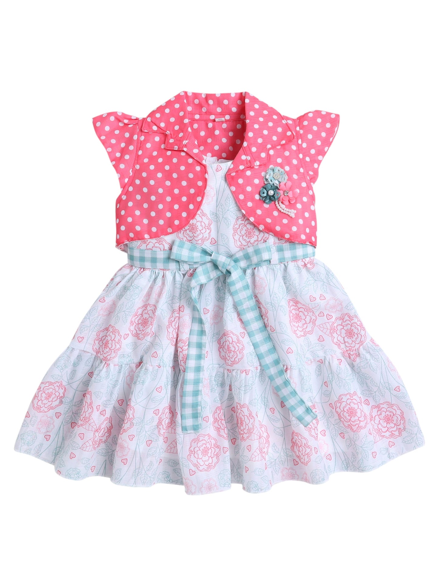The Magic Wand Sleeveless Floral Printed Dress With Cap Sleeve Jacket - Peach