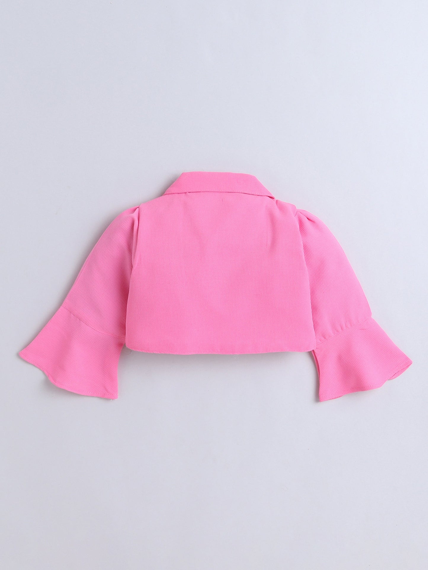 Floral Printed Dress With Three Fourth Bell Sleeves Jacket - Pink
