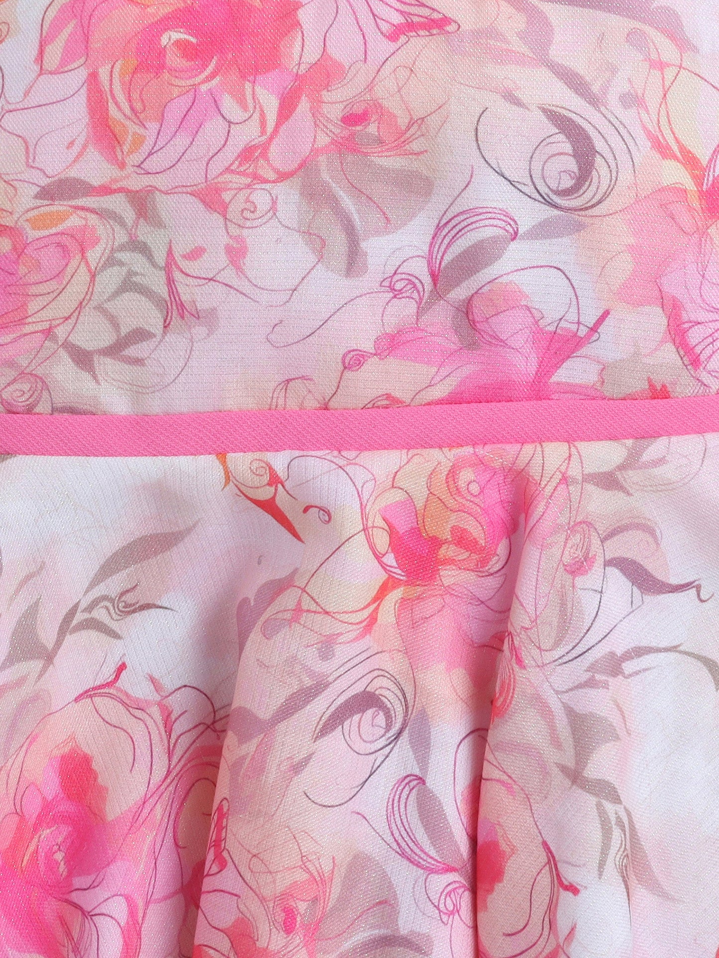 Floral Printed Dress With Three Fourth Bell Sleeves Jacket - Pink