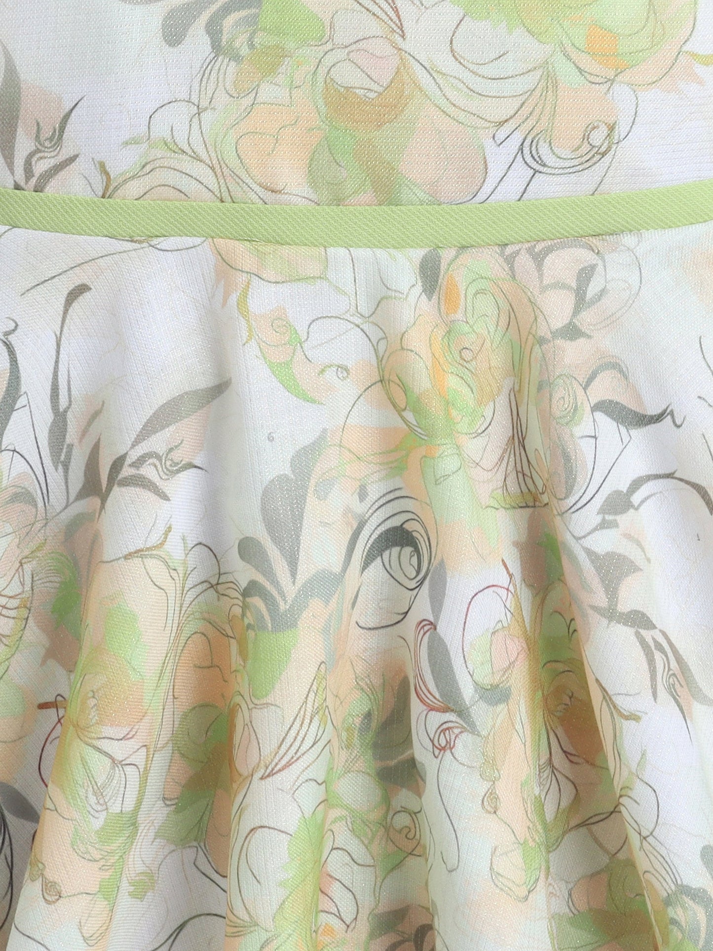 Floral Printed Dress With Three Fourth Bell Sleeves Jacket - Green