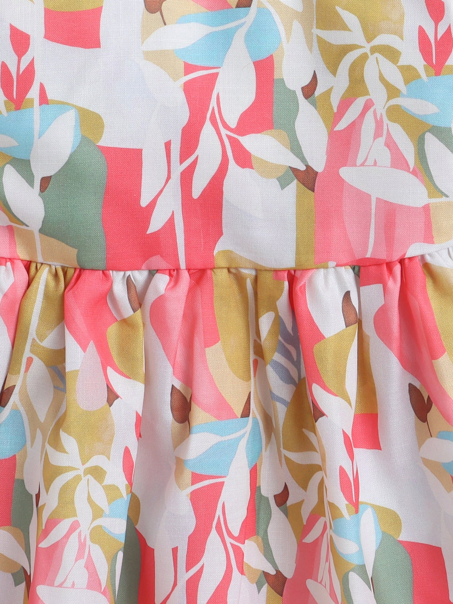 Full Bell Sleeves Leaves Printed Dress With Jacket - Coral