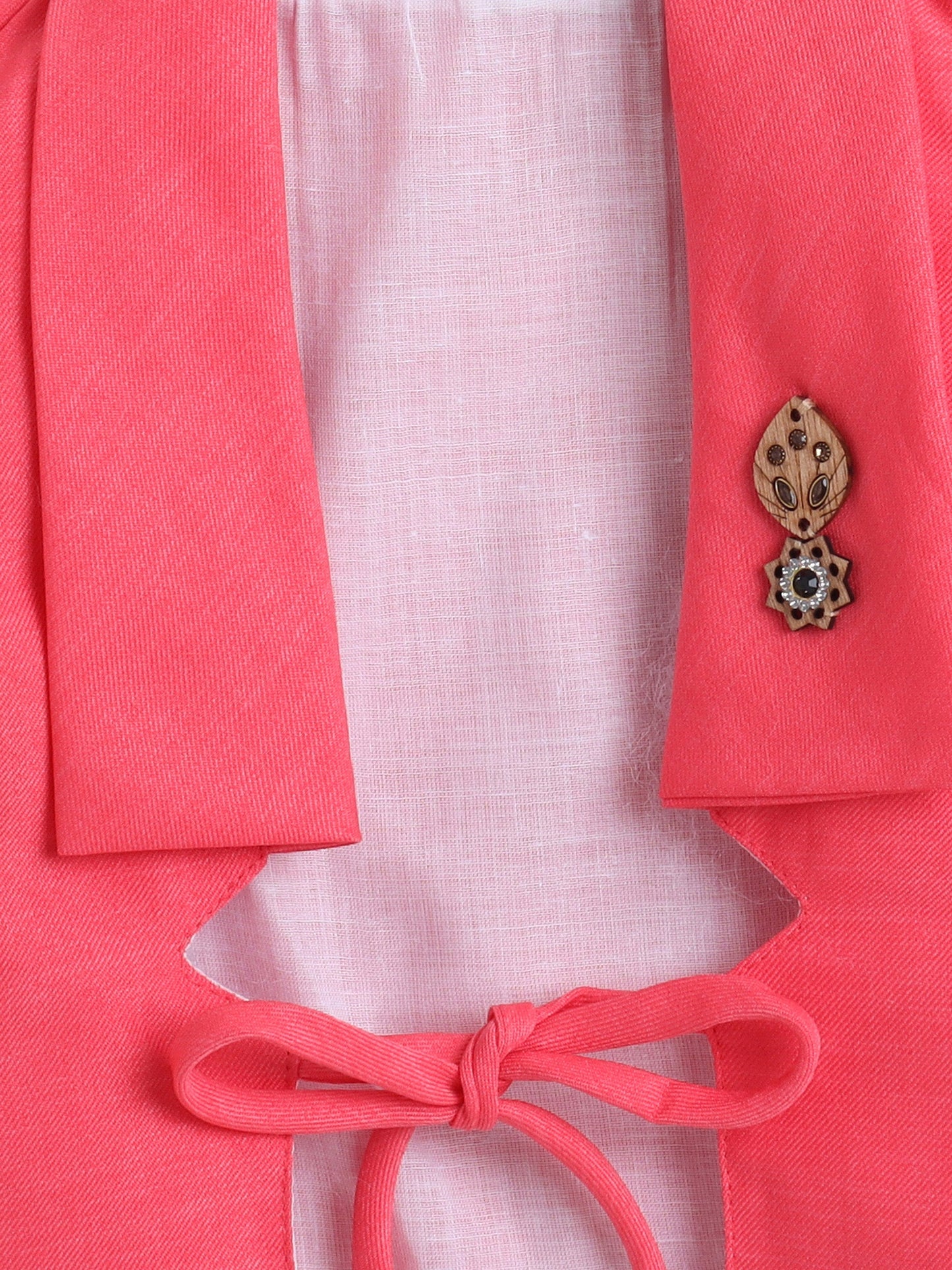 Full Bell Sleeves Leaves Printed Dress With Jacket - Coral