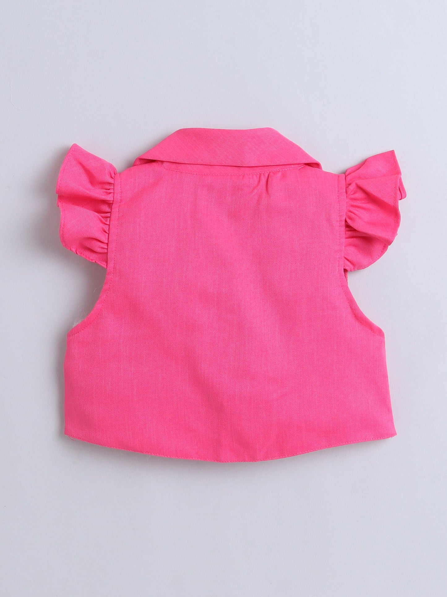 Full Bell Sleeves Leaves Printed Dress With Jacket - Fuchsia