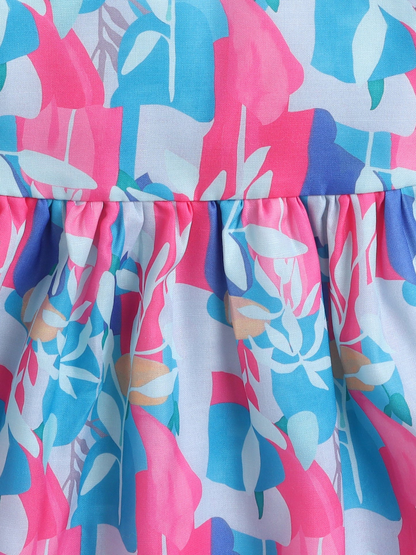 Full Bell Sleeves Leaves Printed Dress With Jacket - Fuchsia