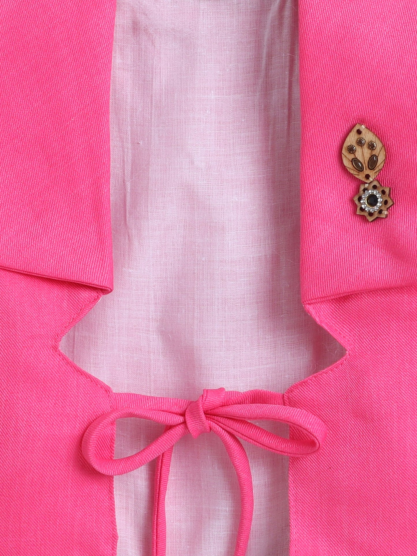 Full Bell Sleeves Leaves Printed Dress With Jacket - Fuchsia