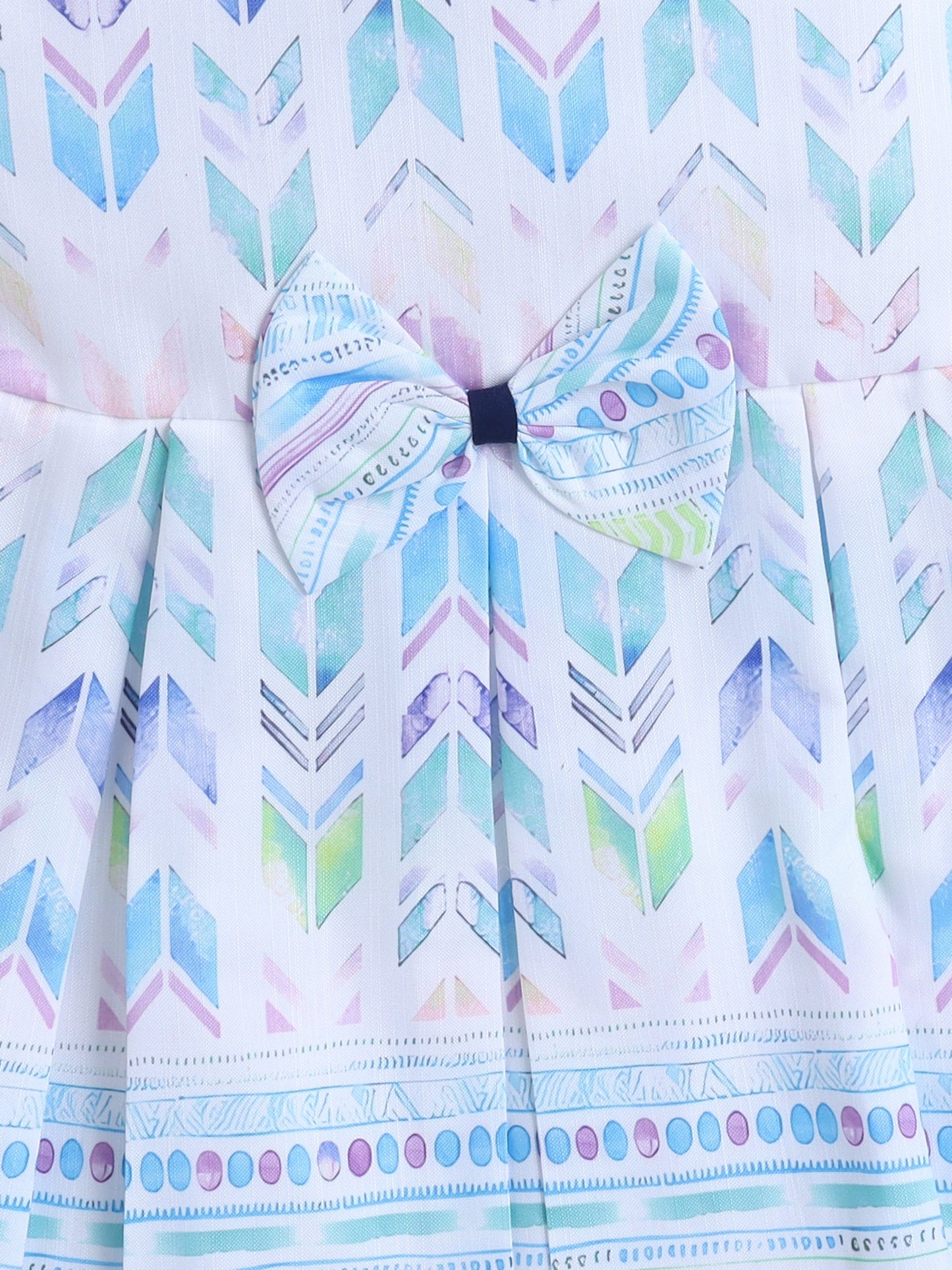 Geometric Printed Dress With Full Sleeves Floral Embroidered Jacket - Blue