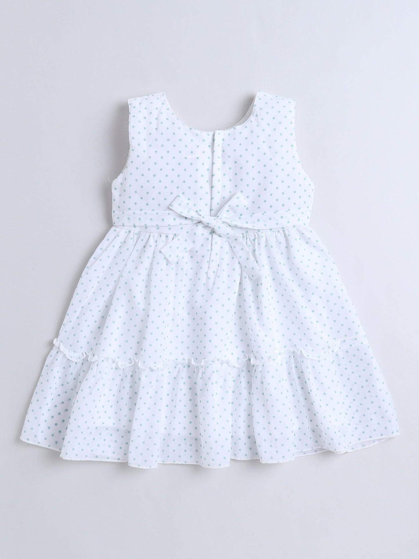 Polka Dots Printed Dress With Full Sleeves Jacket - Mint