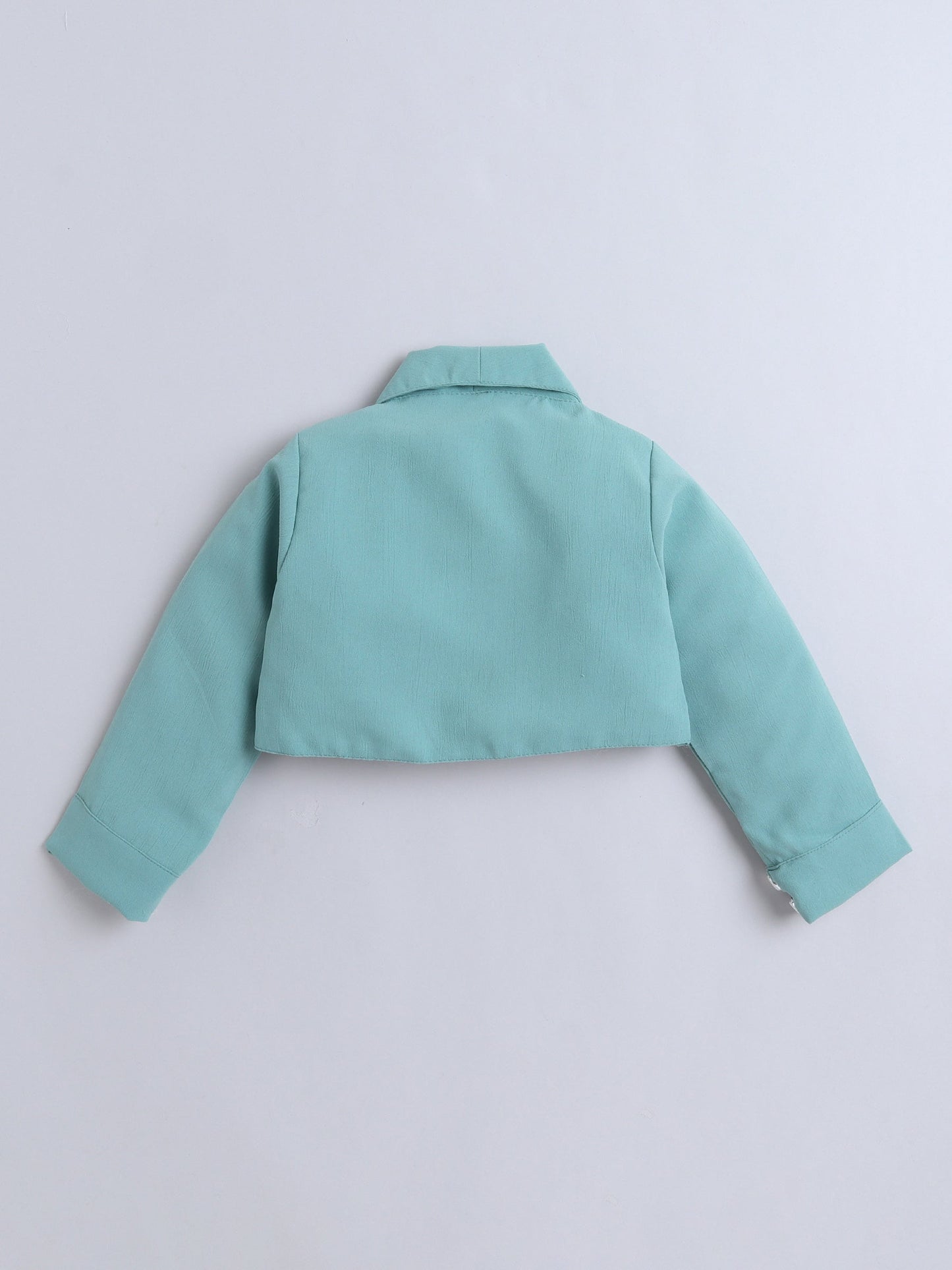 Polka Dots Printed Dress With Full Sleeves Jacket - Mint
