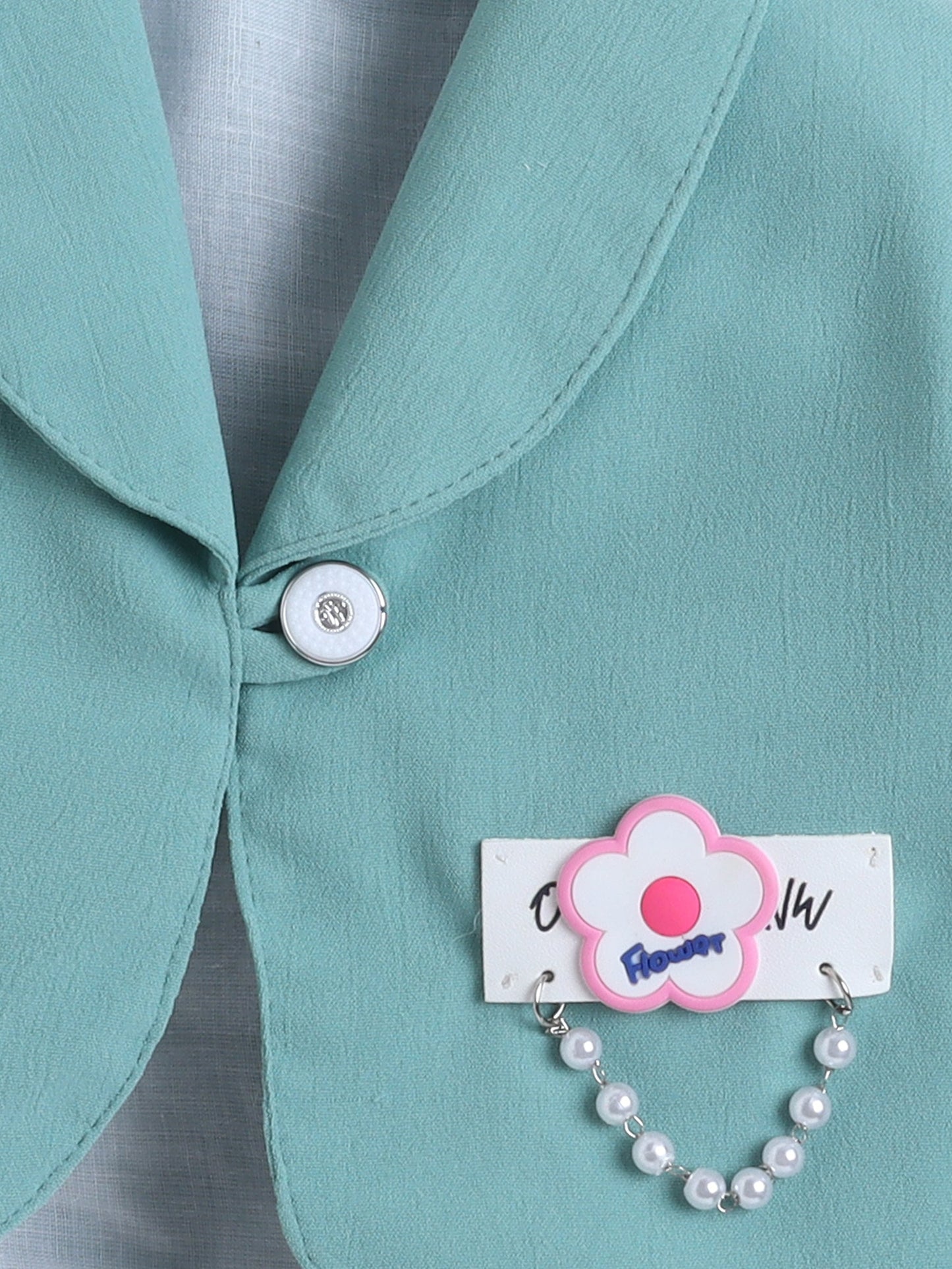Polka Dots Printed Dress With Full Sleeves Jacket - Mint