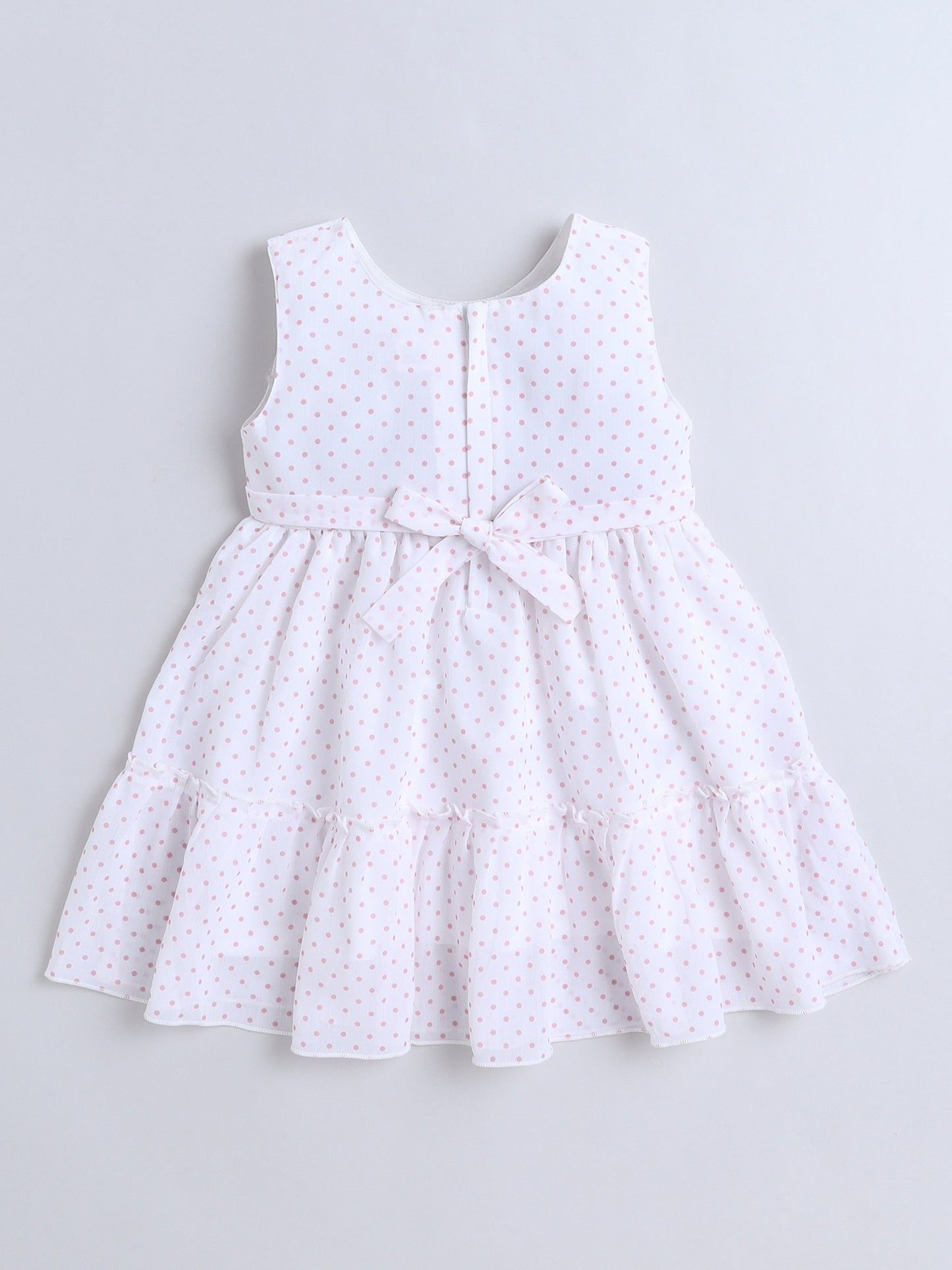Polka Dots Printed Dress With Full Sleeves Jacket - Pink