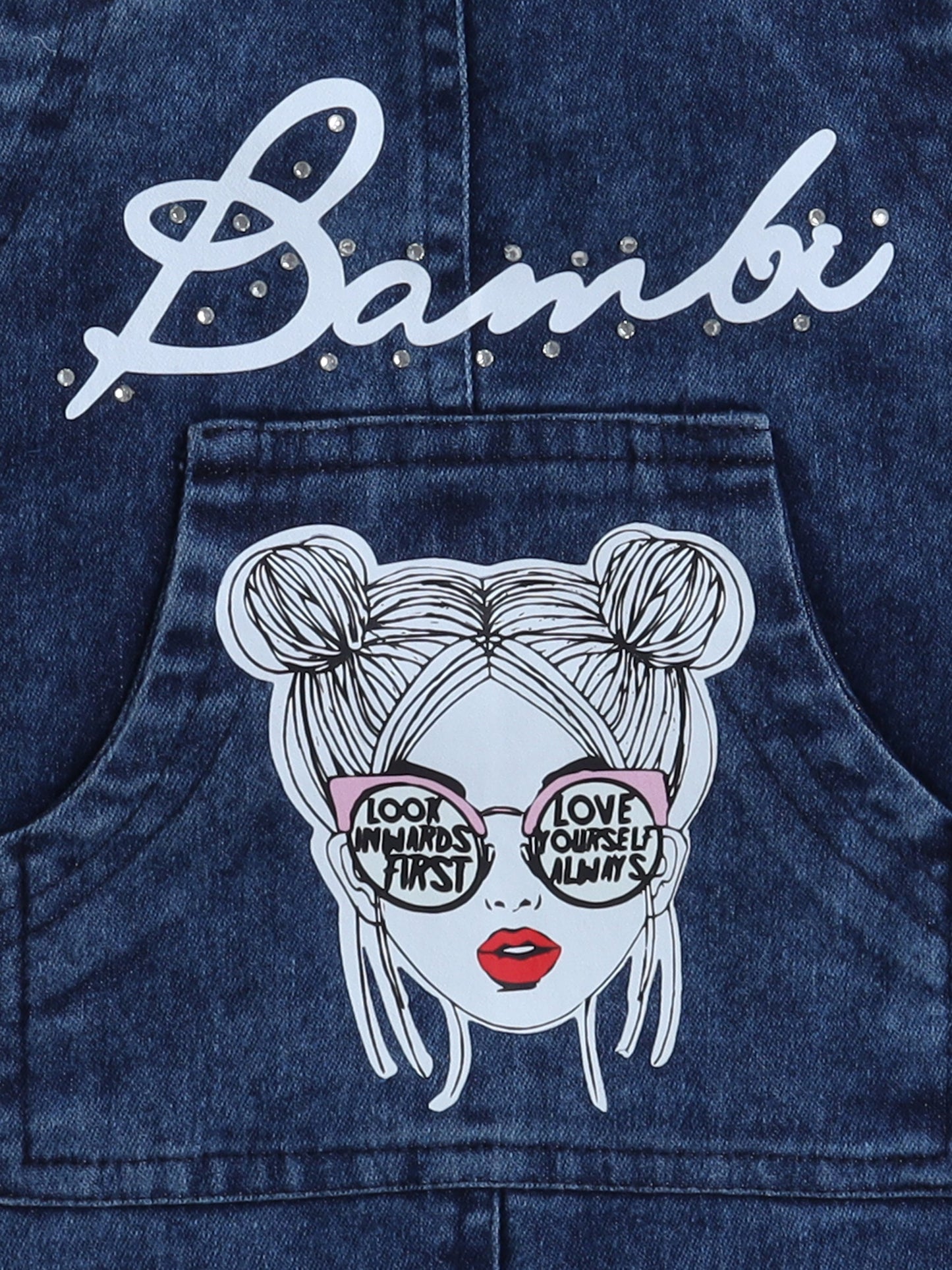 The Magic Wand Girls Print Dungaree With T-Shirt and Bag - Blue