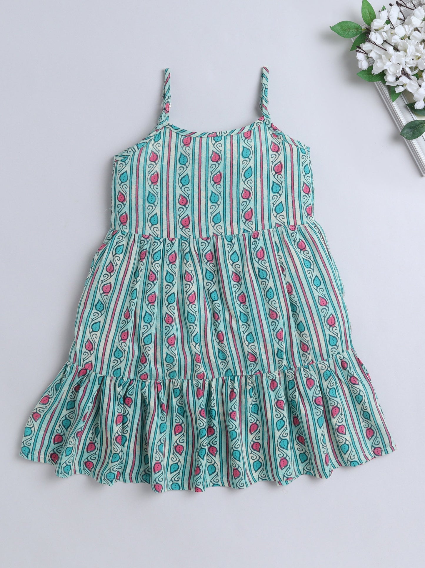 The Magic Wand Sleeveless Cotton Floral Printed Dress - Green