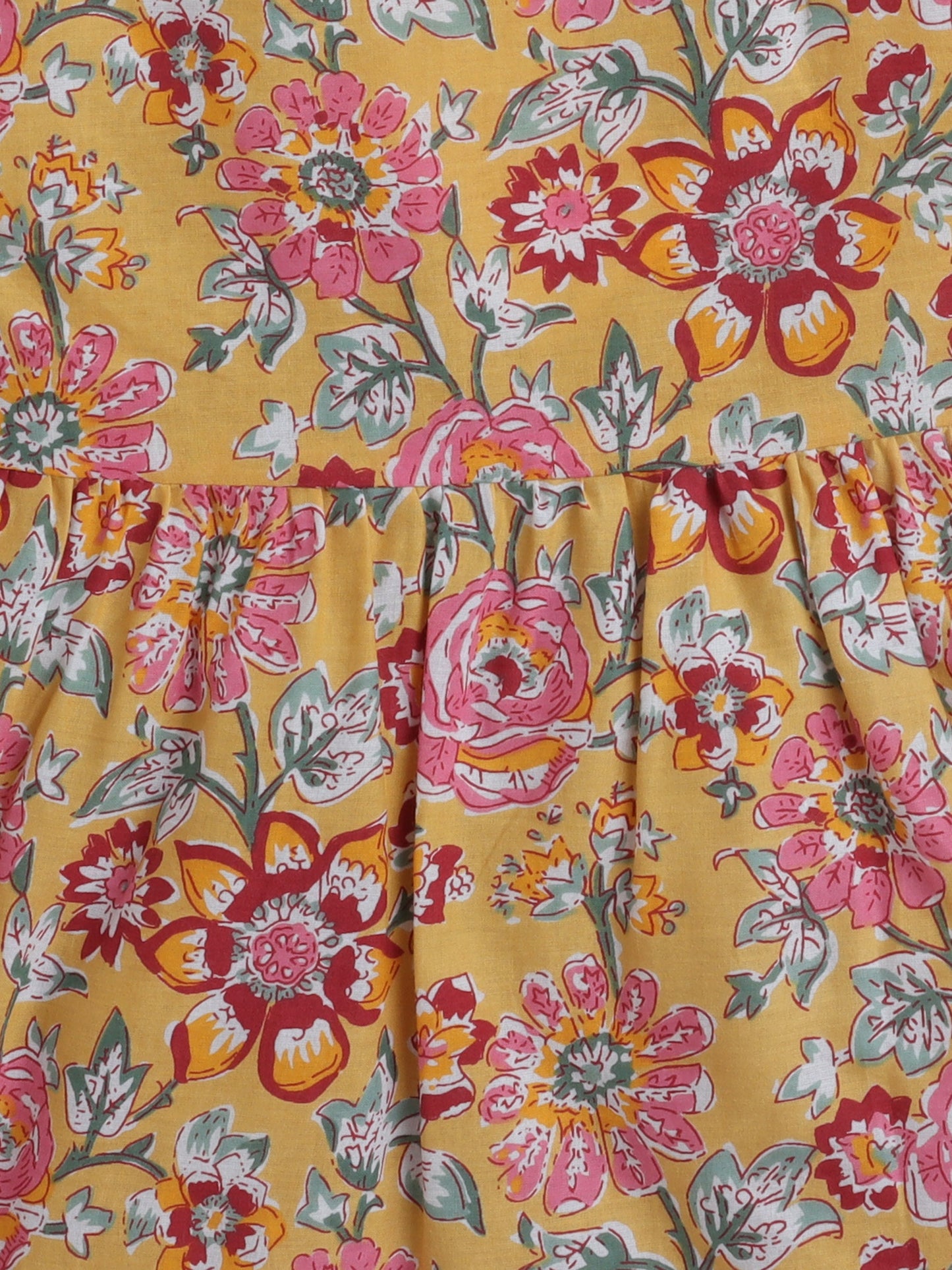 Cotton Sleeveless Floral Printed Dress - Yellow