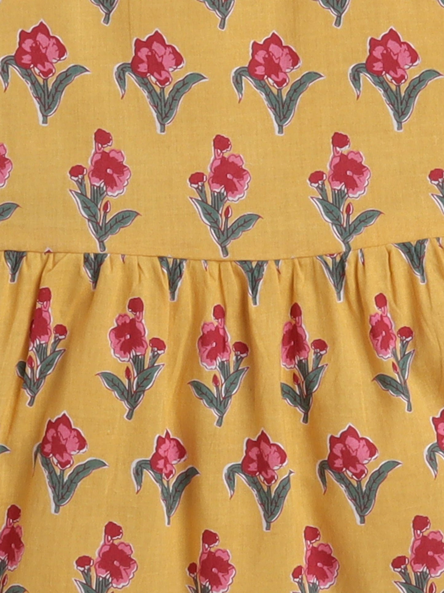 Cotton Sleeveless Floral Motifs Printed Dress - Yellow