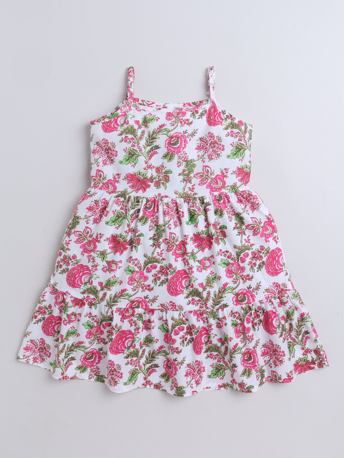 Cotton Sleeveless Floral Printed Dress - Pink