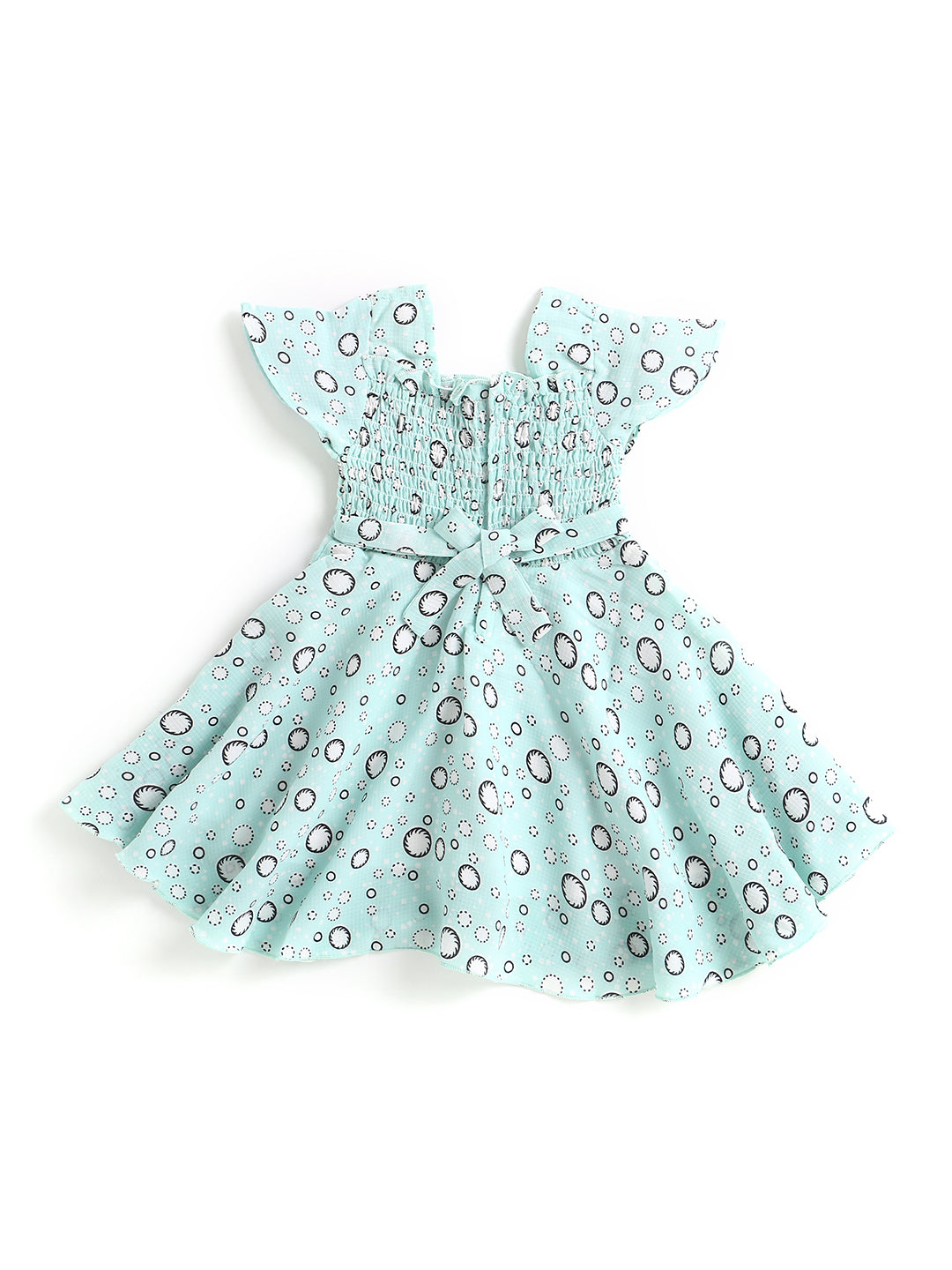 Short Sleeves Floral Print Dress With Unicorn Dangler - Green