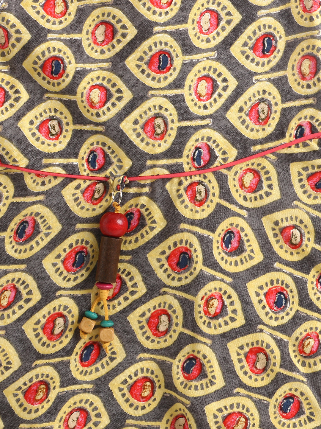 Halter Neck Printed Rayon Flared Hem Dress With Dangler Tassel -Yellow