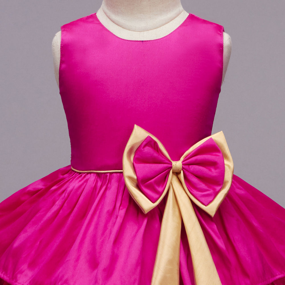 Sleeveless Bow Embellished Tiered Dress - Fuchsia