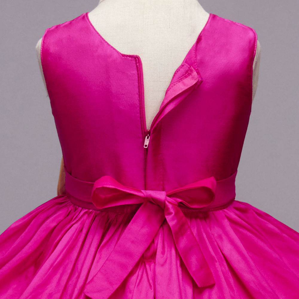 Sleeveless Bow Embellished Tiered Dress - Fuchsia