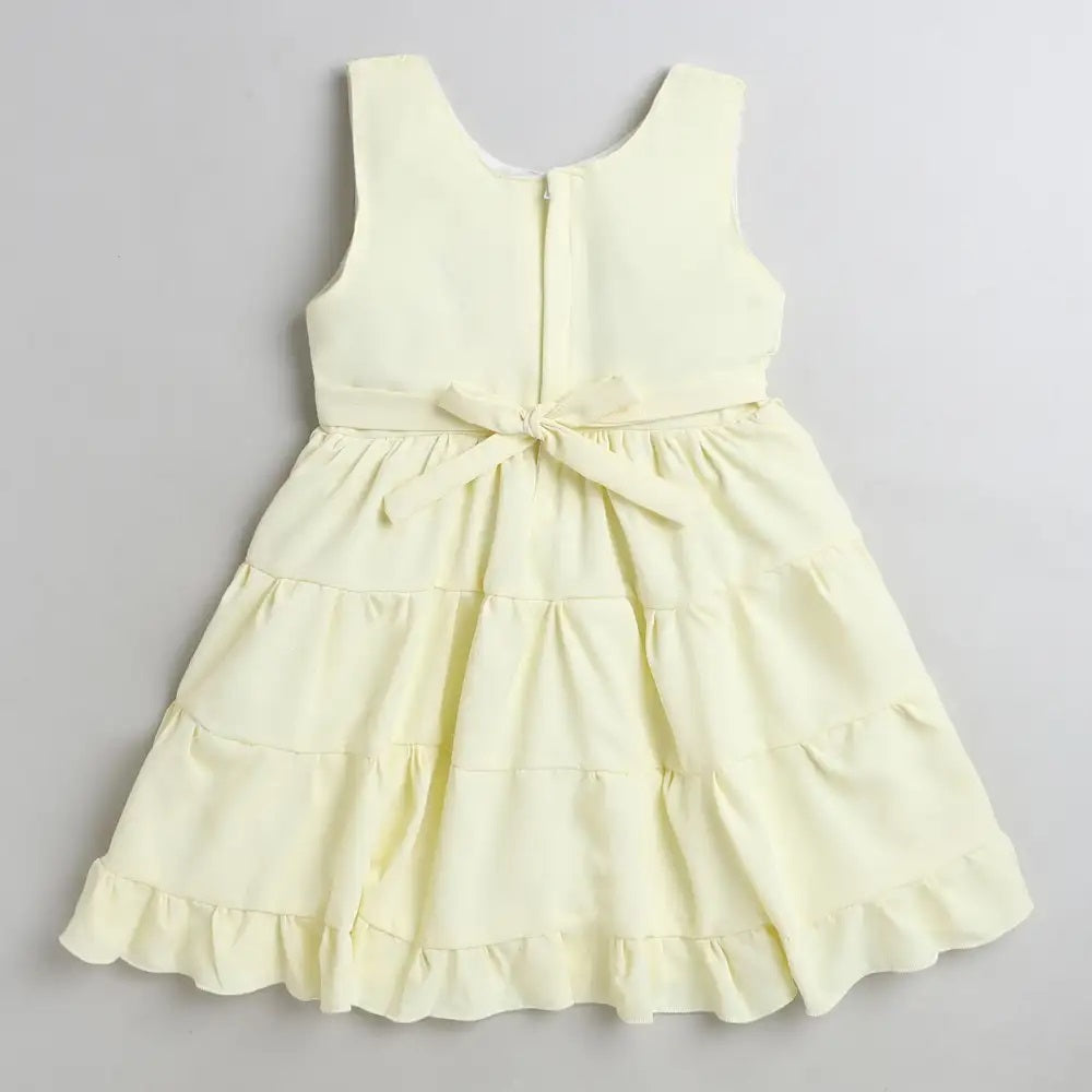 Sleeveless Tiered Georgette Dress with Brooch-Yellow