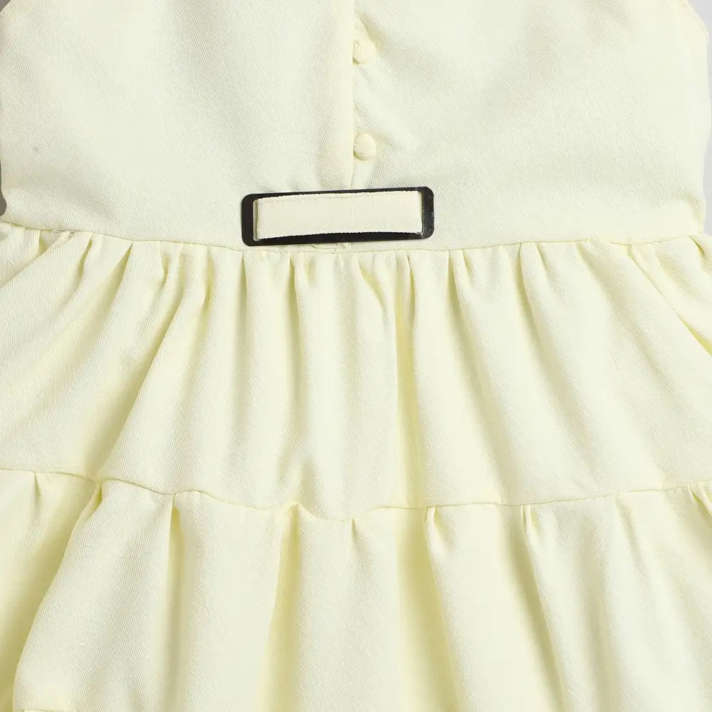 Sleeveless Tiered Georgette Dress with Brooch-Yellow