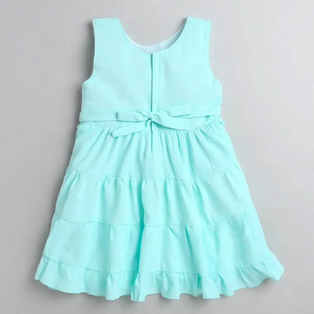 Sleeveless Tiered Georgette Dress with Brooch-Mint