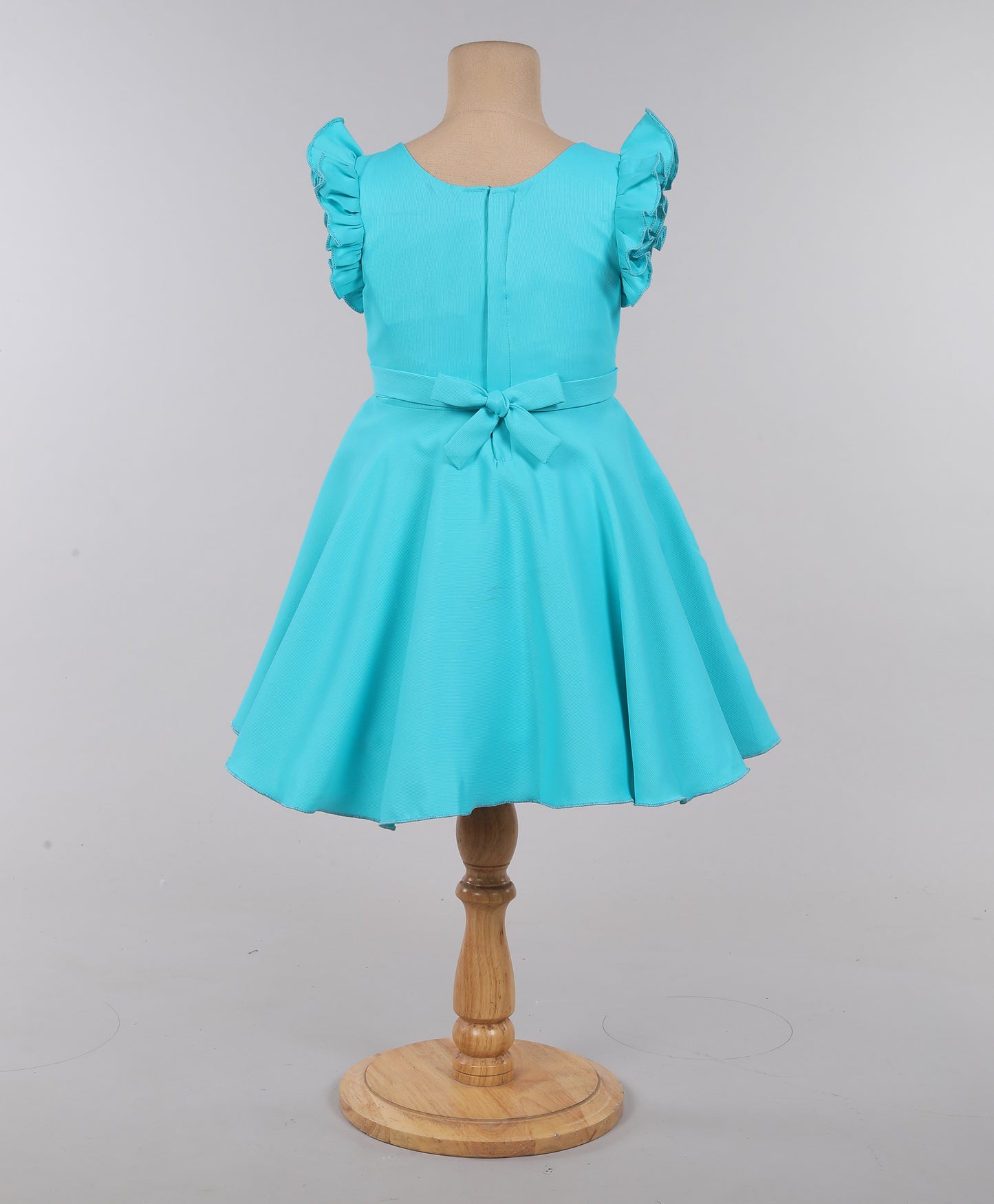 Solid Ruffel Dress With Bow For Girls-Sea Blue