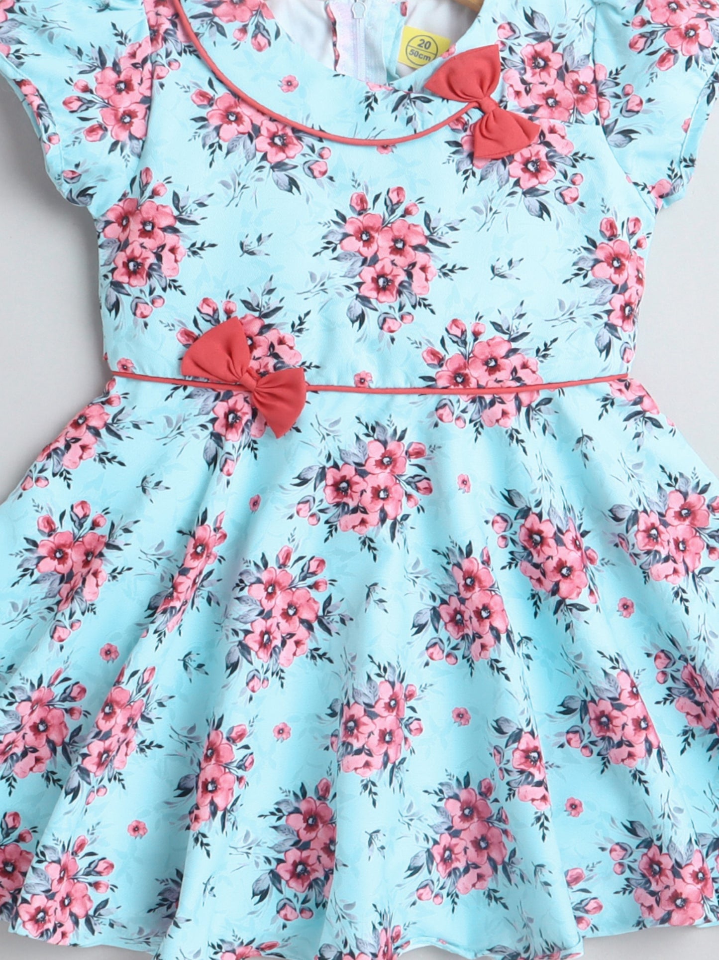 Floral Printed Short Sleeves Dress With Bow For Girls-Green