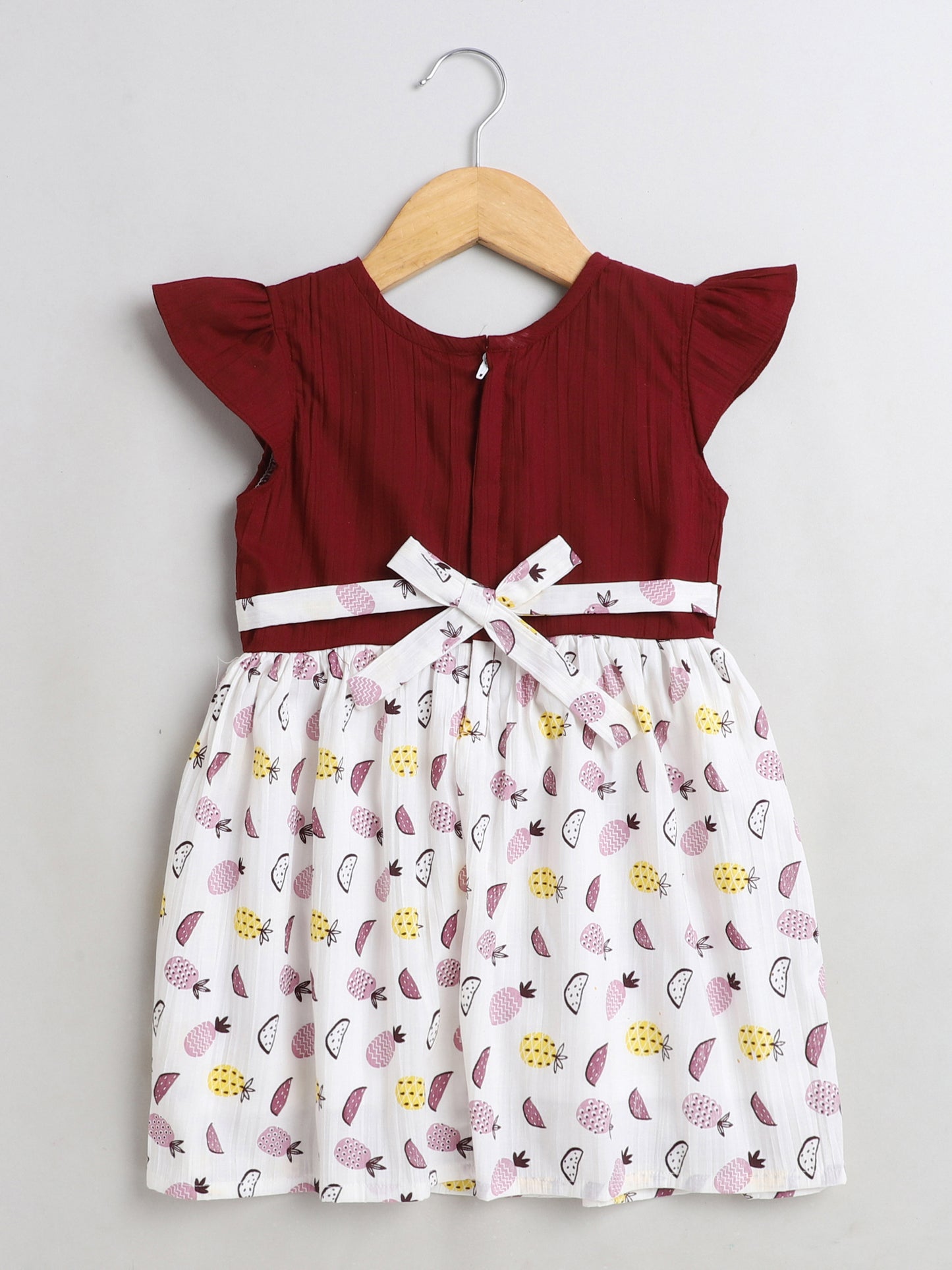 Fruits Printed Cap Sleeves Dress For Girls-Maroon